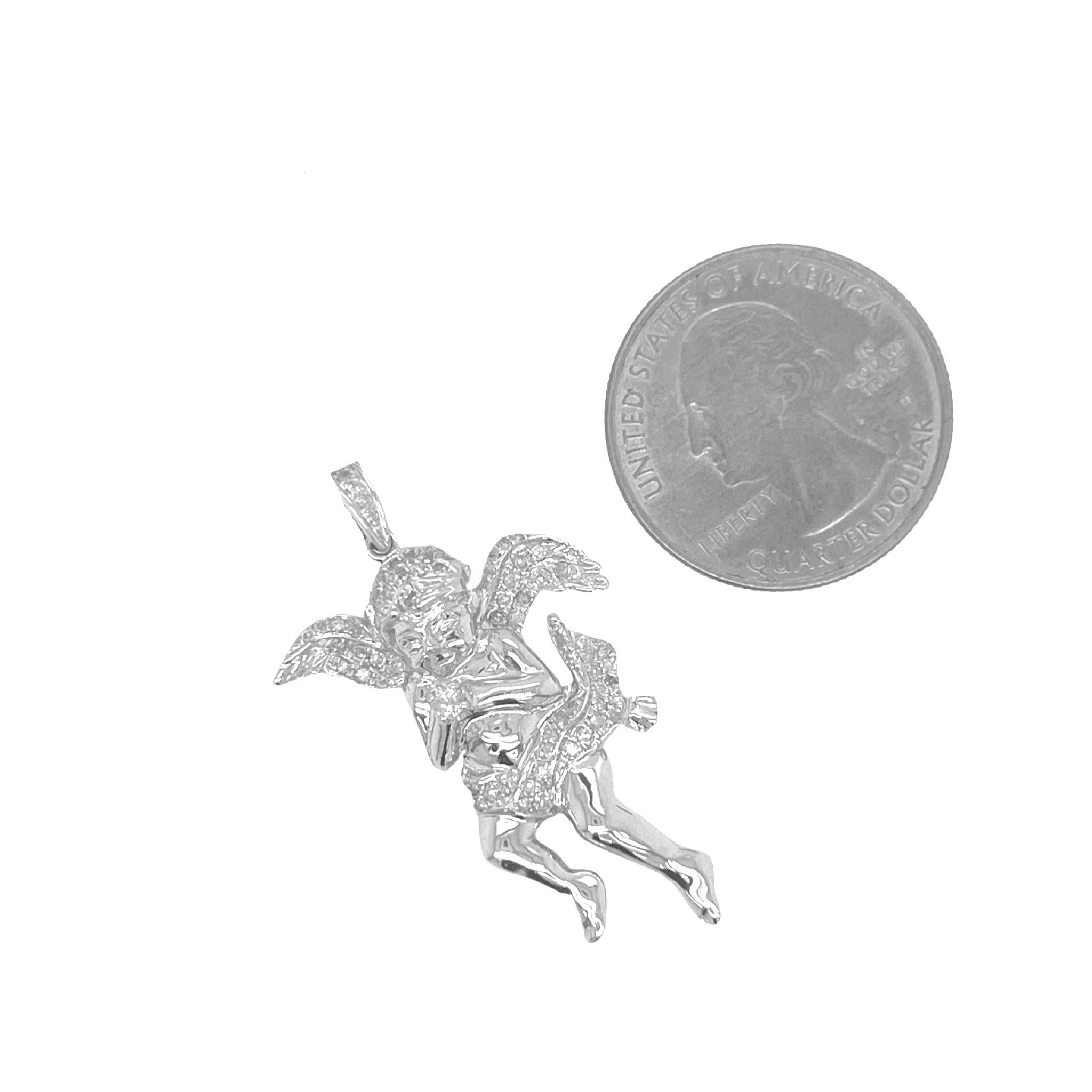 10K White Gold Angel Cherub Diamond Pendant 0.45 CT 1.6"