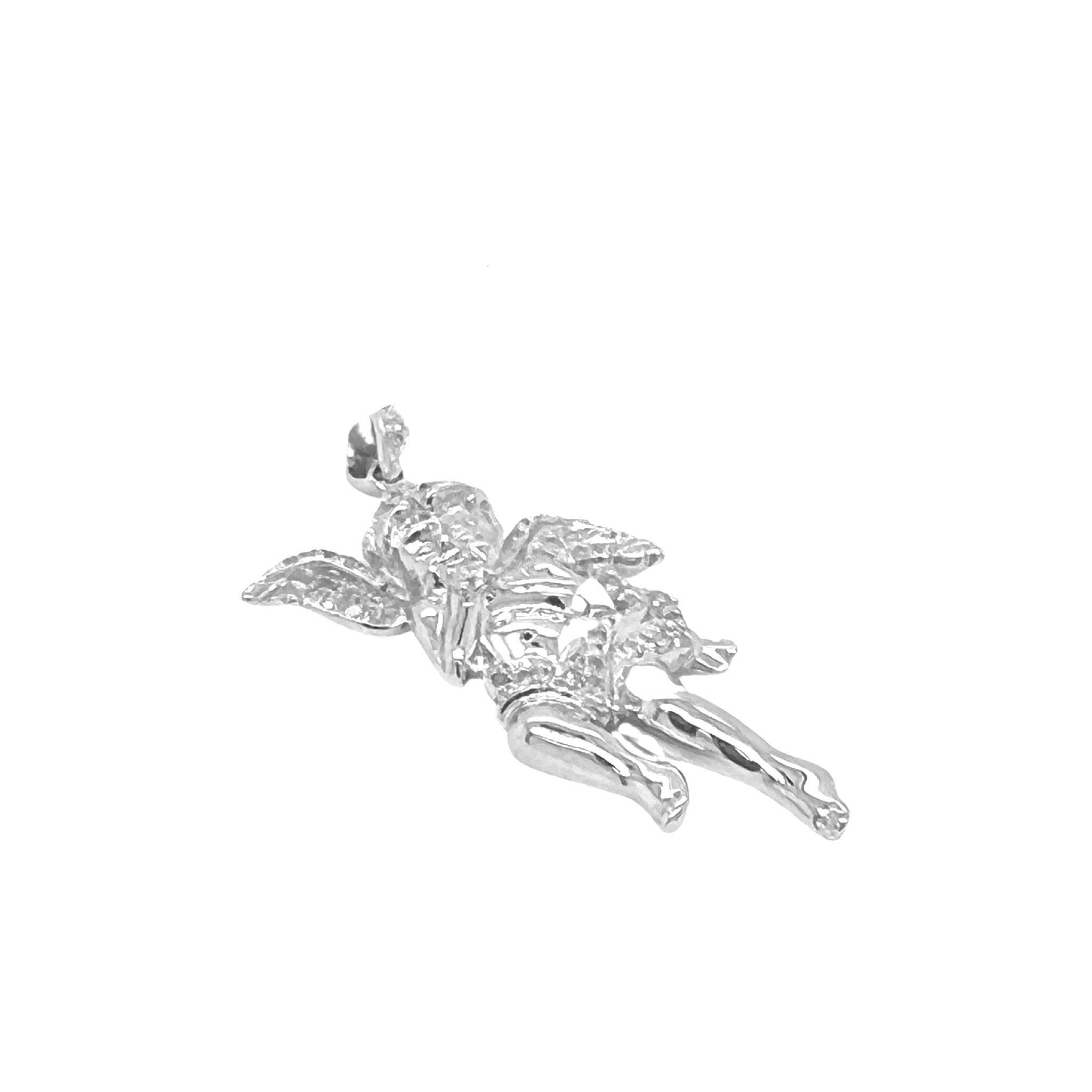 10K White Gold Angel Cherub Diamond Pendant 0.45 CT 1.6"