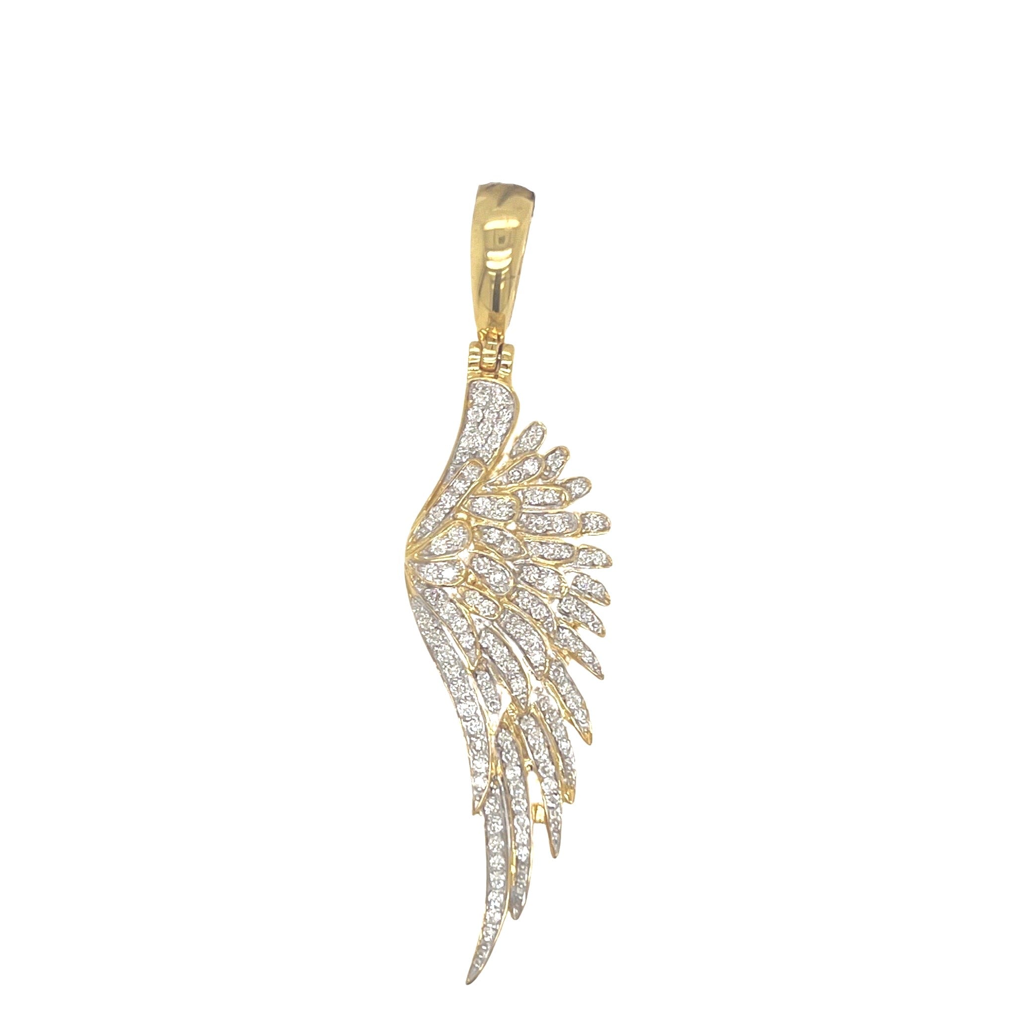 10K Yellow Gold Angel Wing Diamond Pendant 1.0 CT 2"