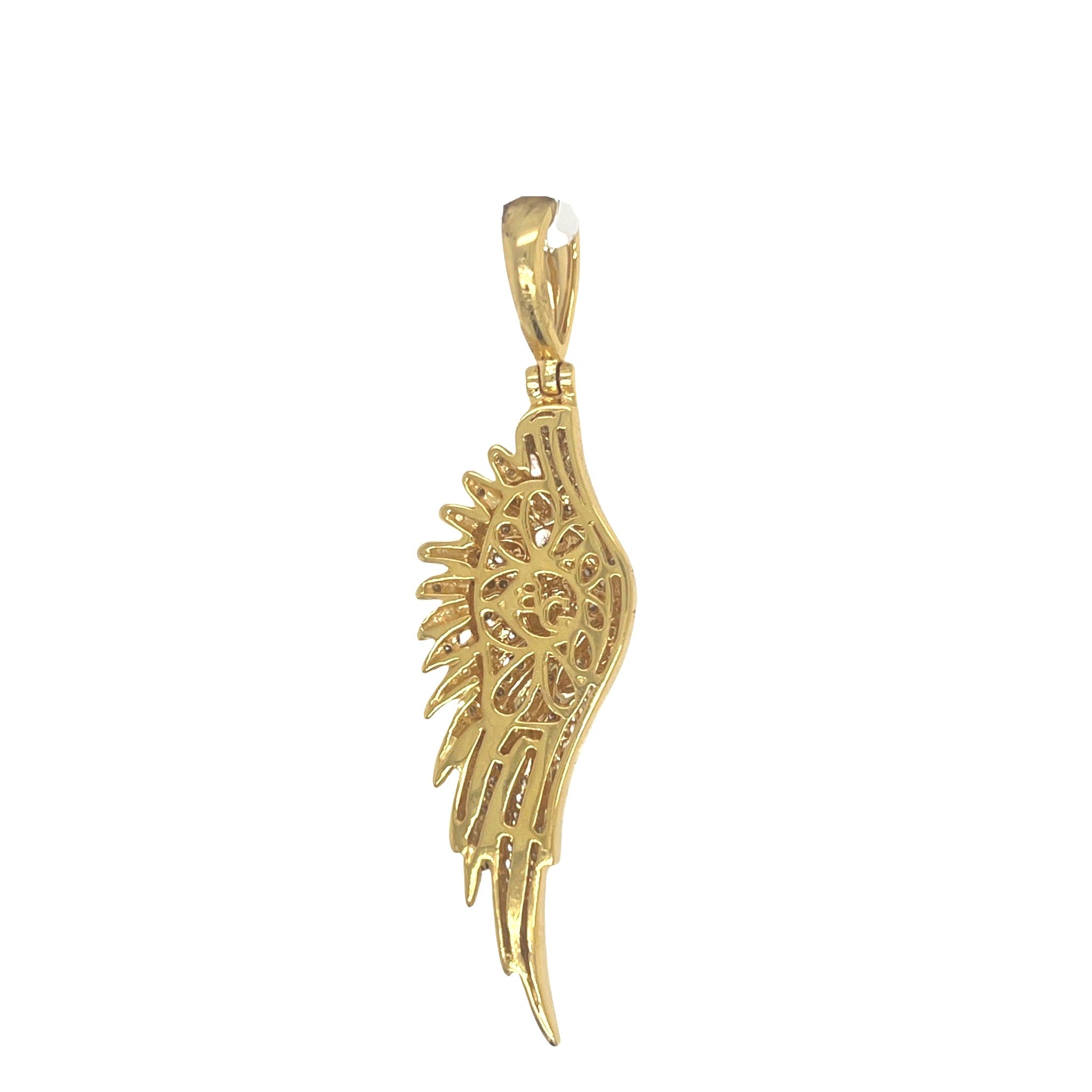 10K Yellow Gold Angel Wing Diamond Pendant 1.0 CT 2"