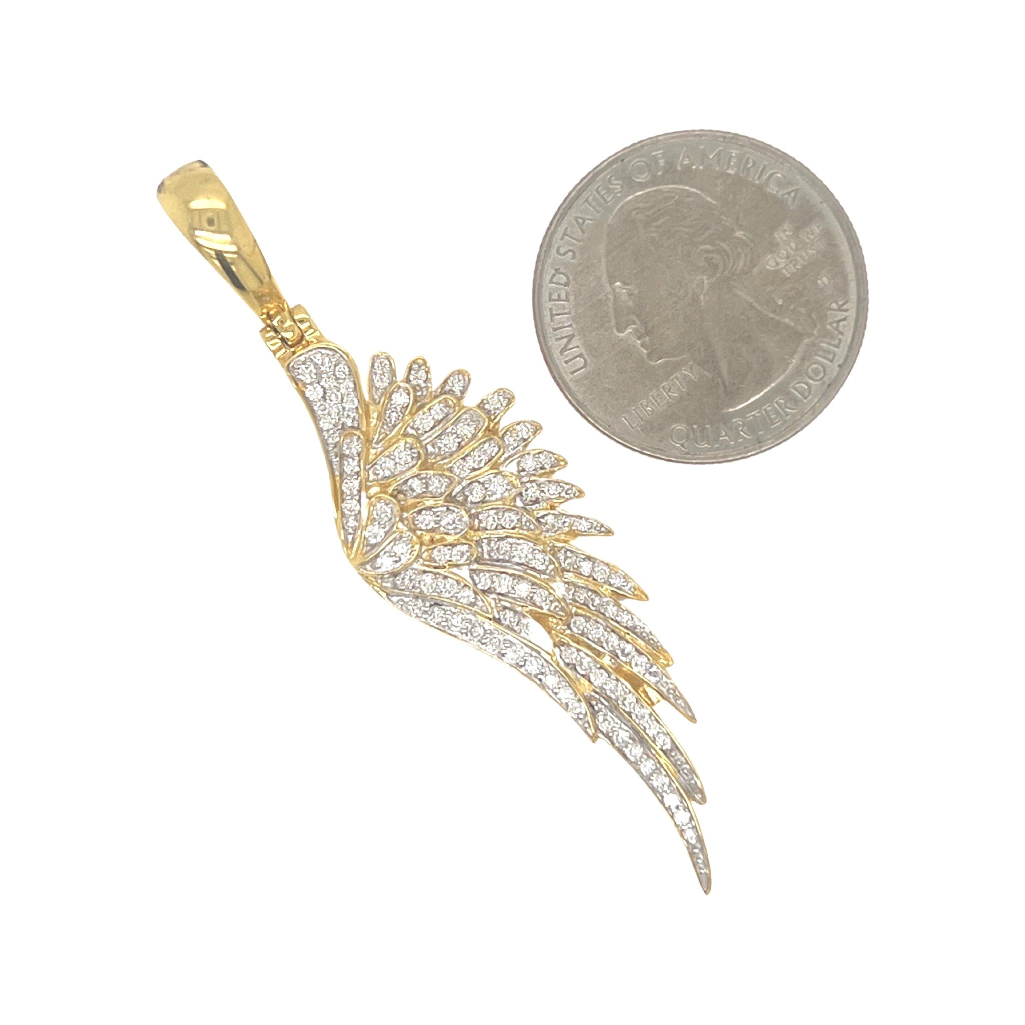 10K Yellow Gold Angel Wing Diamond Pendant 1.0 CT 2"