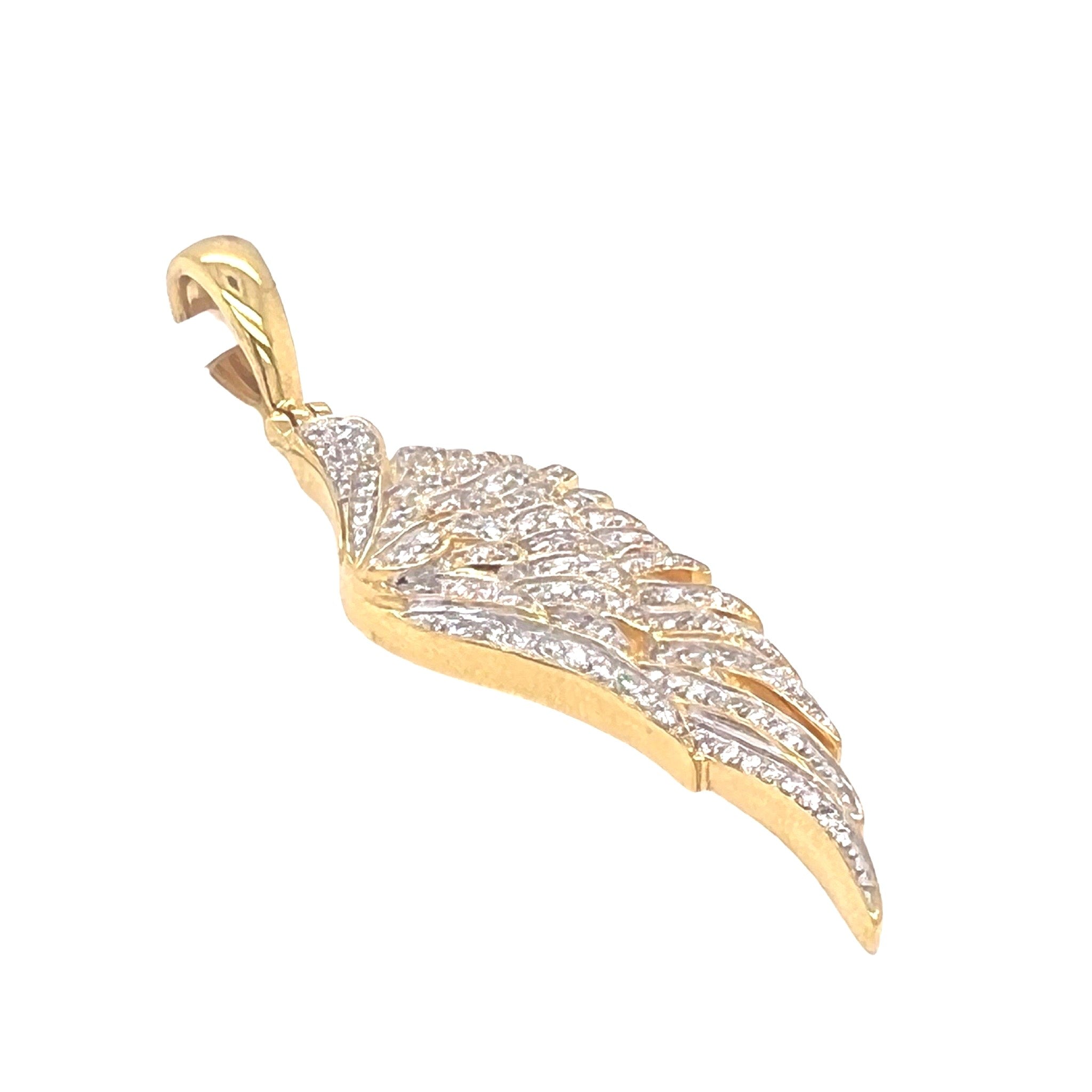 10K Yellow Gold Angel Wing Diamond Pendant 1.0 CT 2"