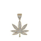 10K Yellow Gold Marijuana Leaf Diamond Pendant 0.62 CT 1.75"