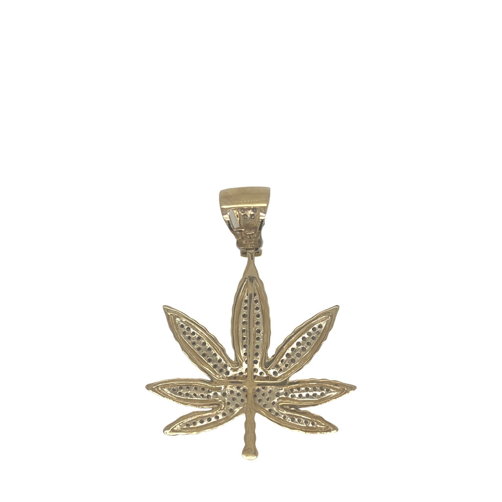 10K Yellow Gold Marijuana Leaf Diamond Pendant 0.62 CT 1.75"