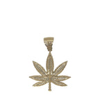 10K Yellow Gold Marijuana Leaf Diamond Pendant 0.62 CT 1.75"
