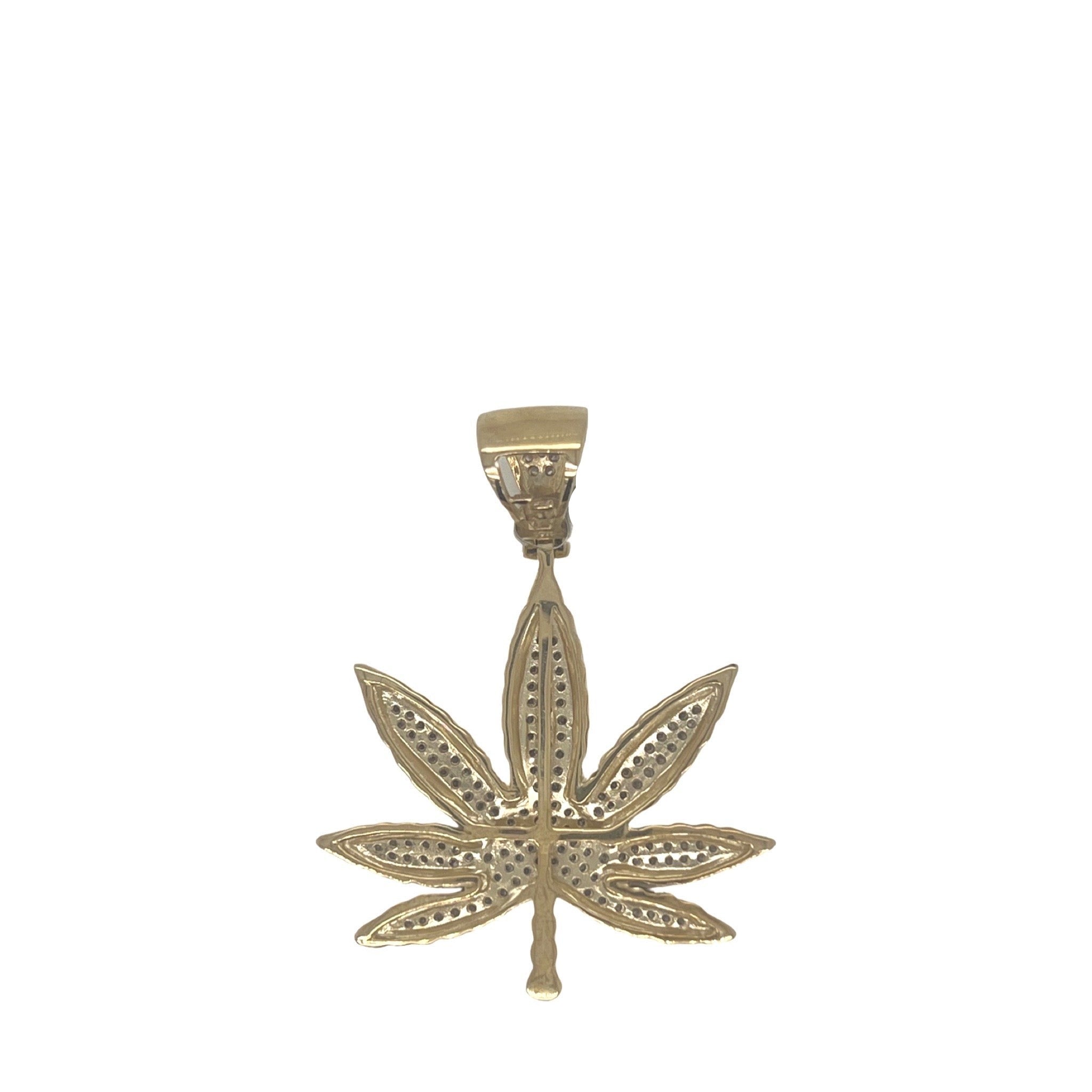 10K Yellow Gold Marijuana Leaf Diamond Pendant 0.62 CT 1.75"