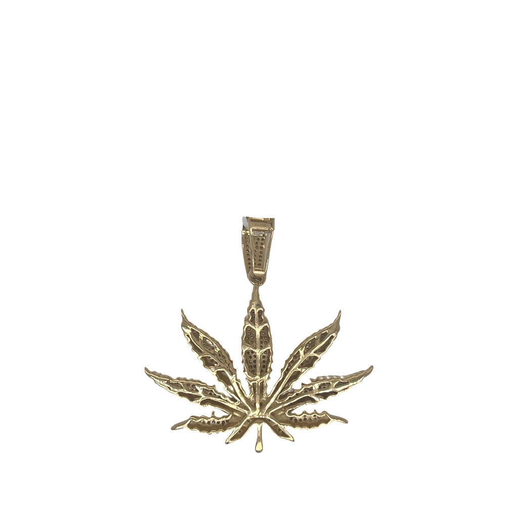 10K Yellow Gold Marijuana Leaf Diamond Pendant 0.55 CT 1.4"