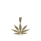 10K Yellow Gold Marijuana Leaf Diamond Pendant 0.55 CT 1.4"
