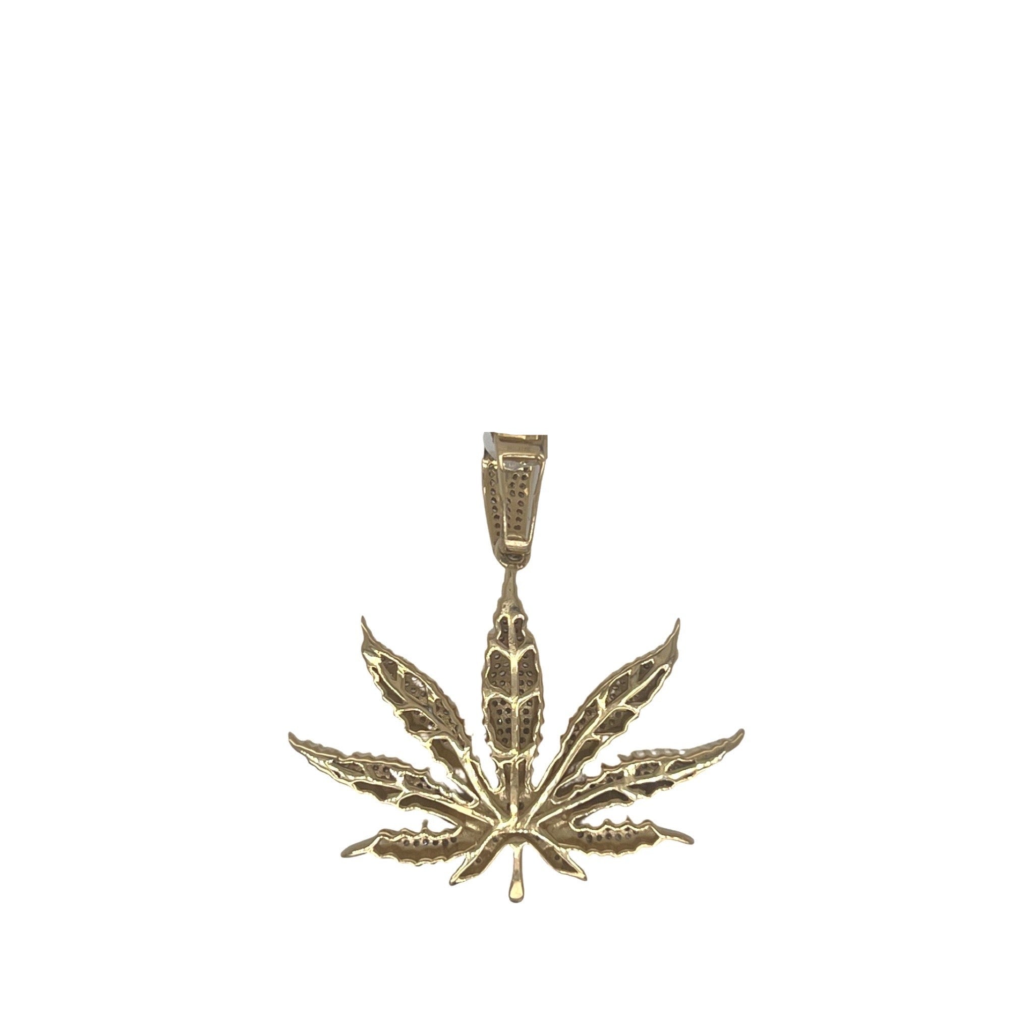 10K Yellow Gold Marijuana Leaf Diamond Pendant 0.55 CT 1.4"