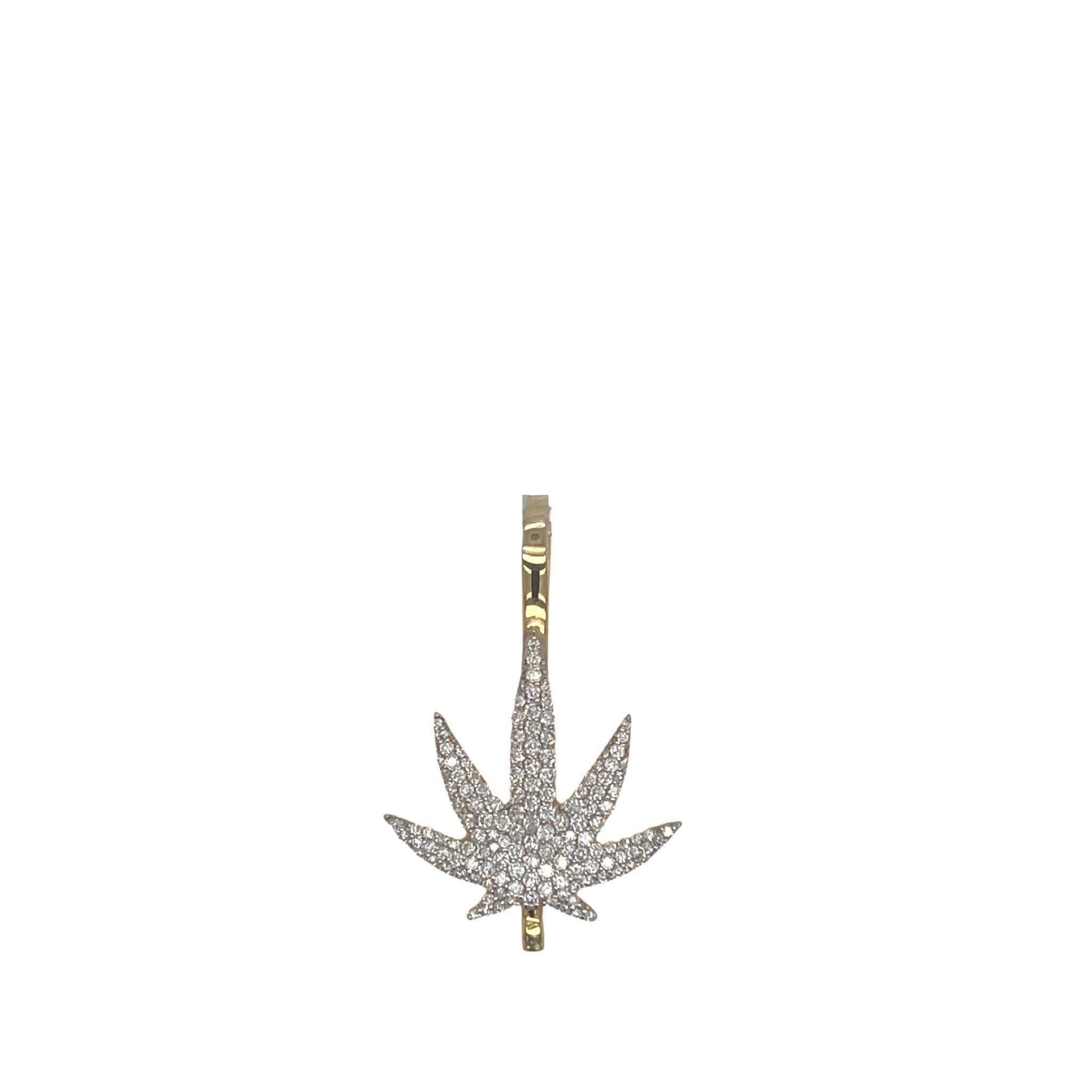 10K Yellow Gold Marijuana Leaf Diamond Pendant 0.75 CT 1.25"