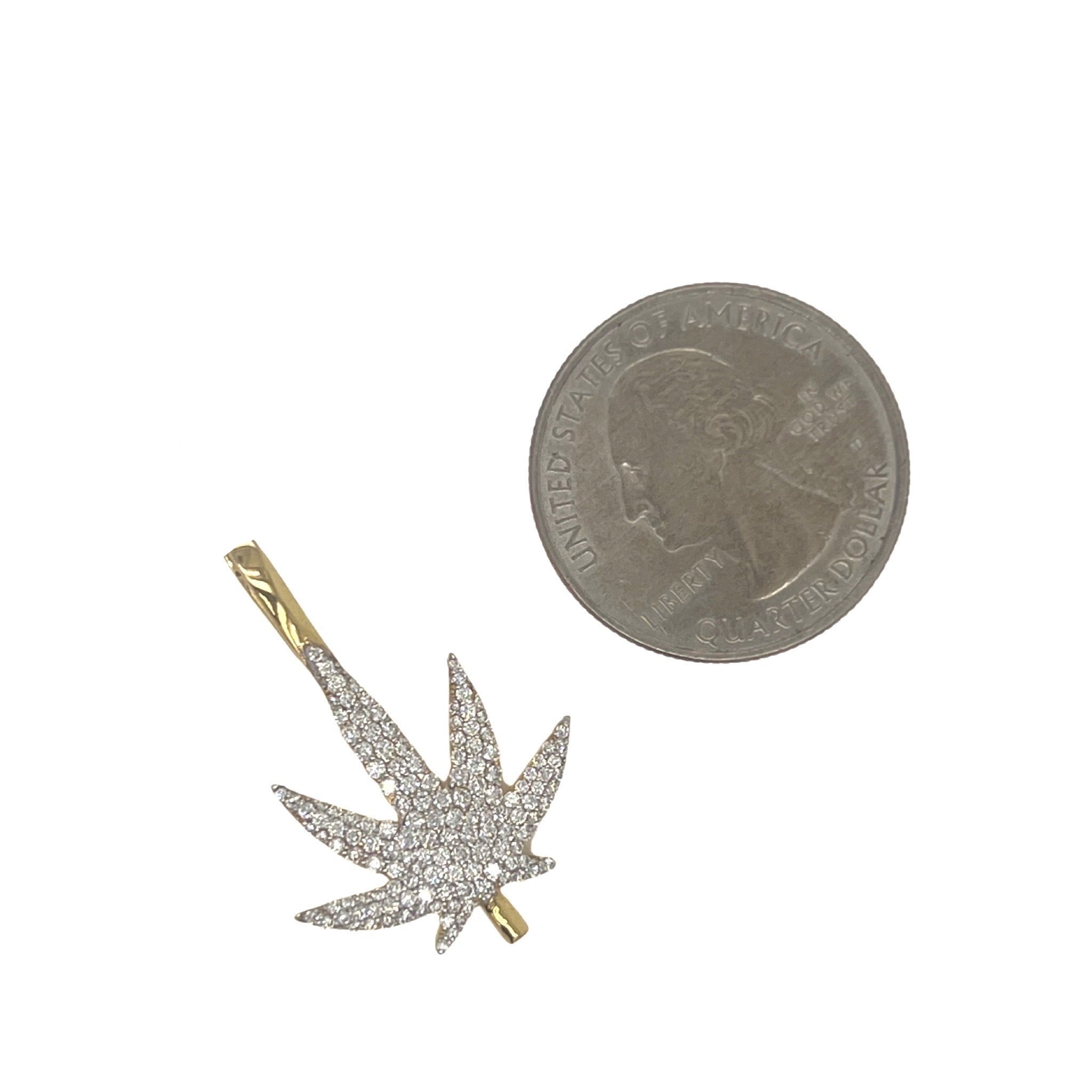 10K Yellow Gold Marijuana Leaf Diamond Pendant 0.75 CT 1.25"