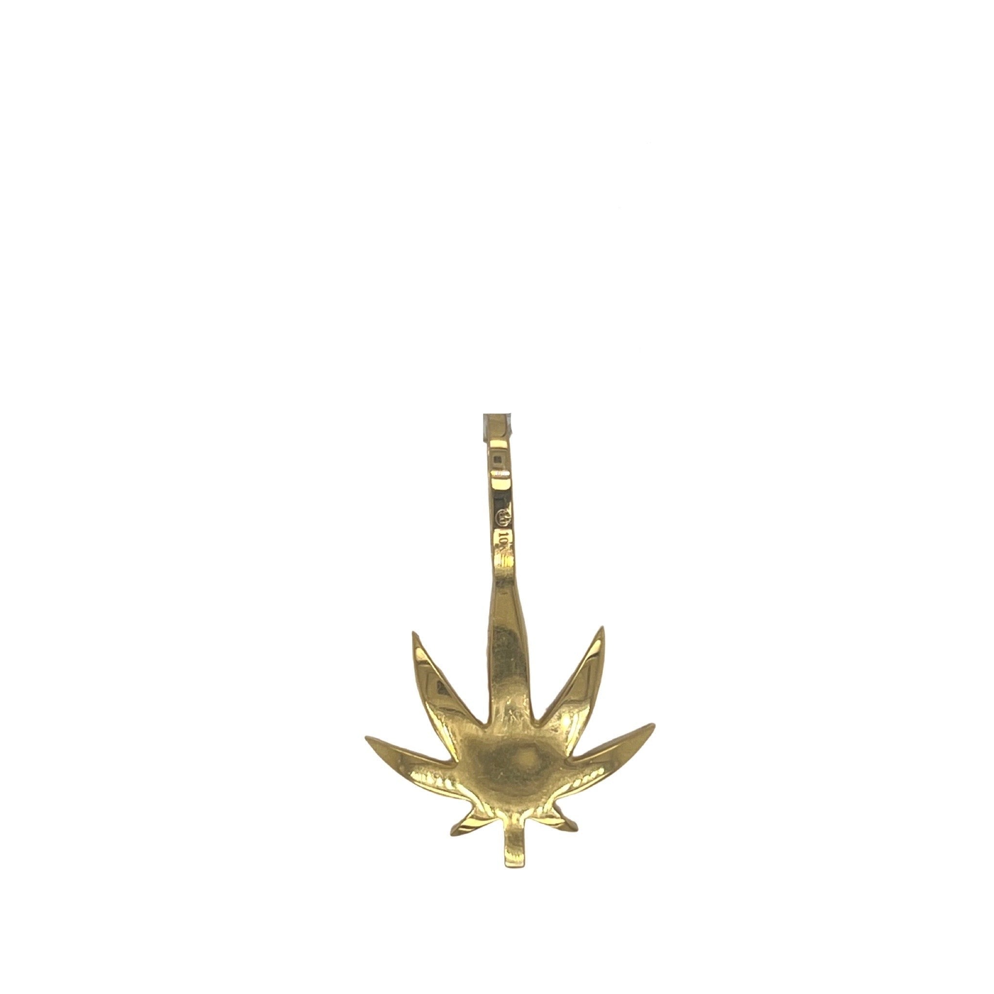 10K Yellow Gold Marijuana Leaf Diamond Pendant 0.75 CT 1.25"