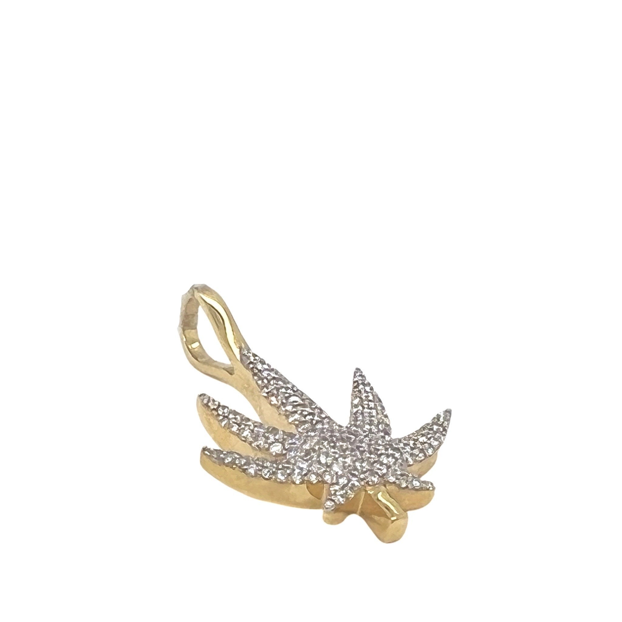 10K Yellow Gold Marijuana Leaf Diamond Pendant 0.75 CT 1.25"