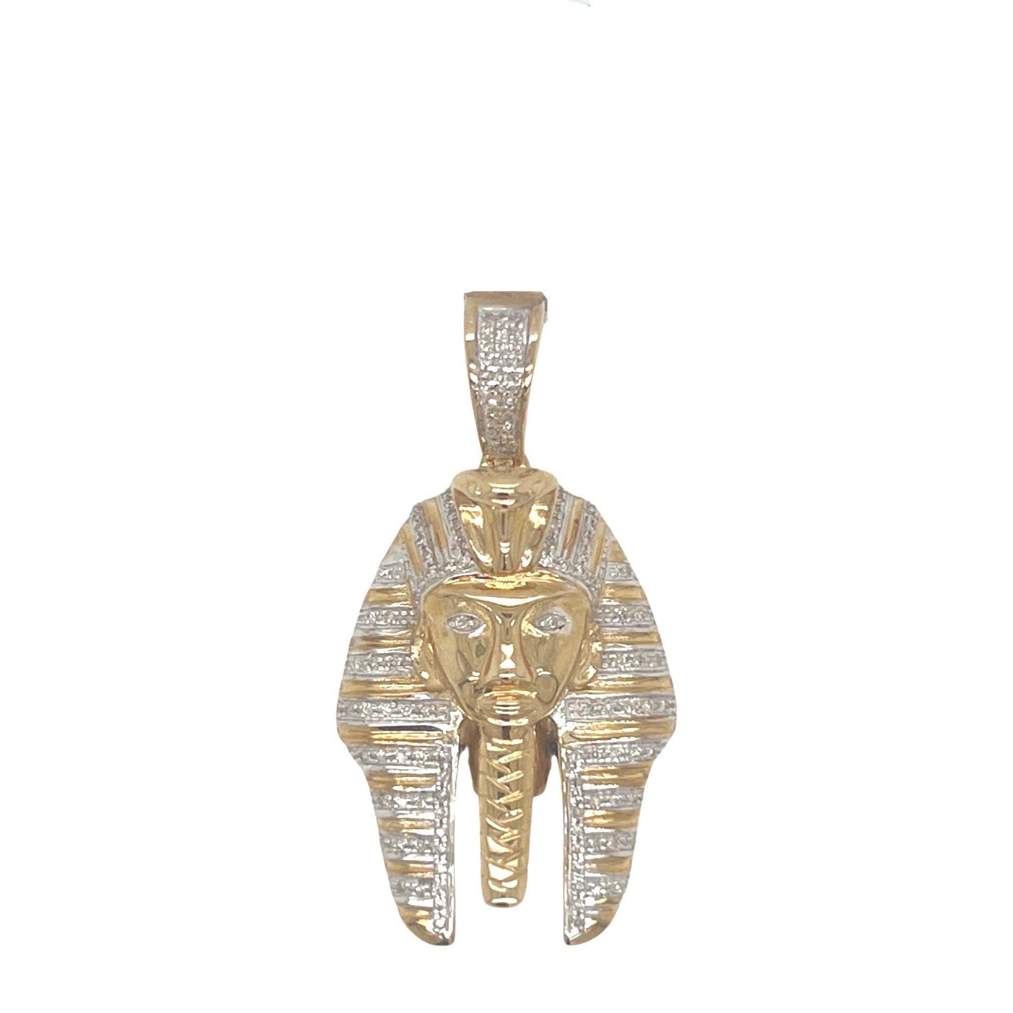 10K Yellow Gold Pharaoh King Tut Diamond Pendant 0.50 CT 1.65"
