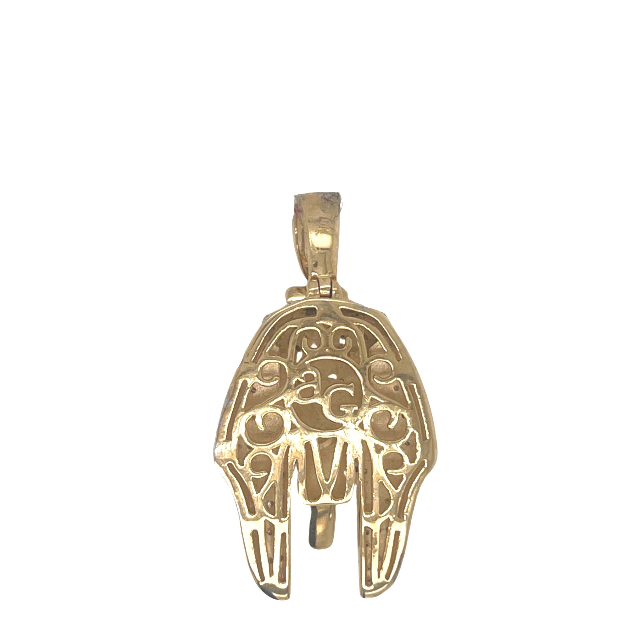 10K Yellow Gold Pharaoh King Tut Diamond Pendant 0.50 CT 1.65"