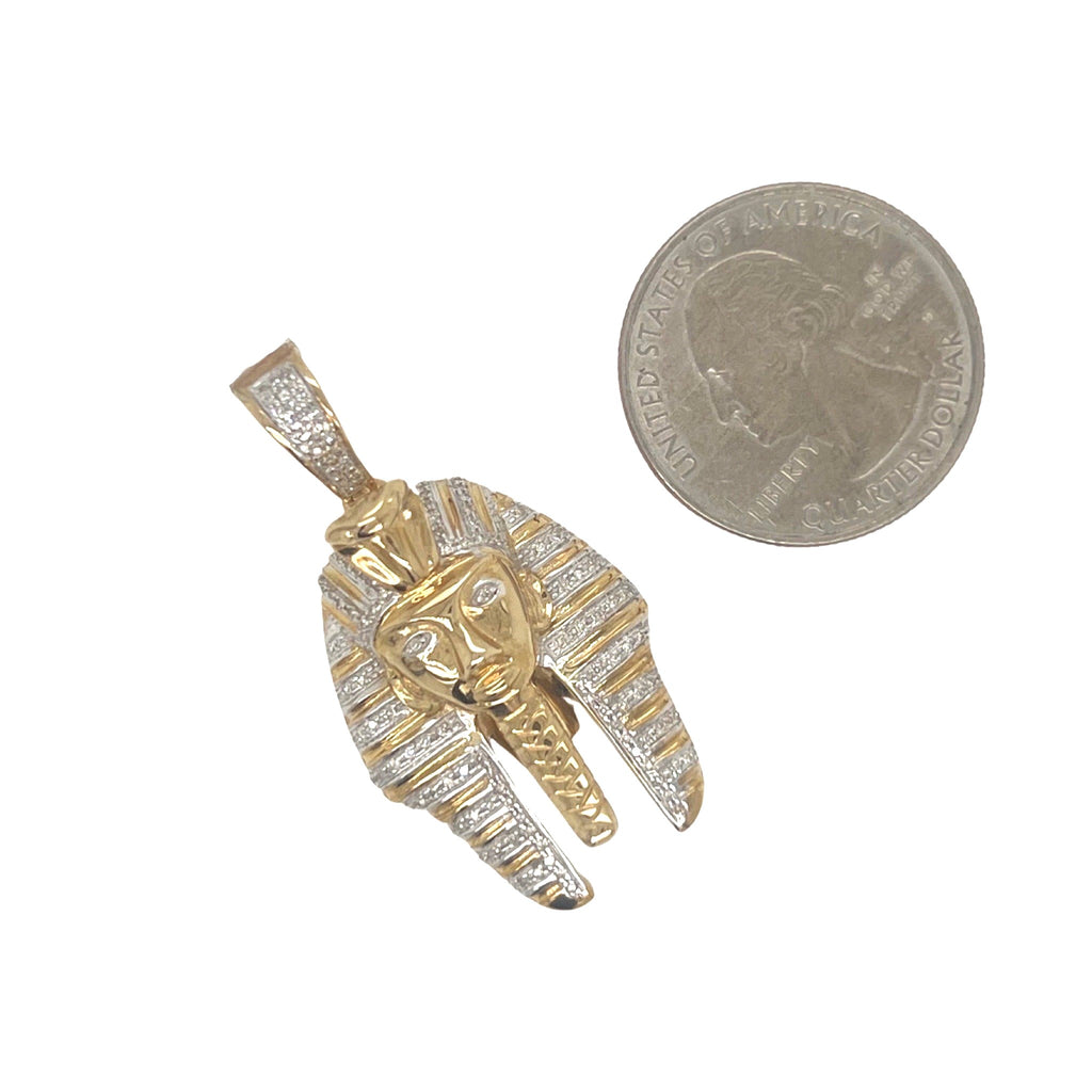 10K Yellow Gold Pharaoh King Tut Diamond Pendant 0.50 CT 1.65"