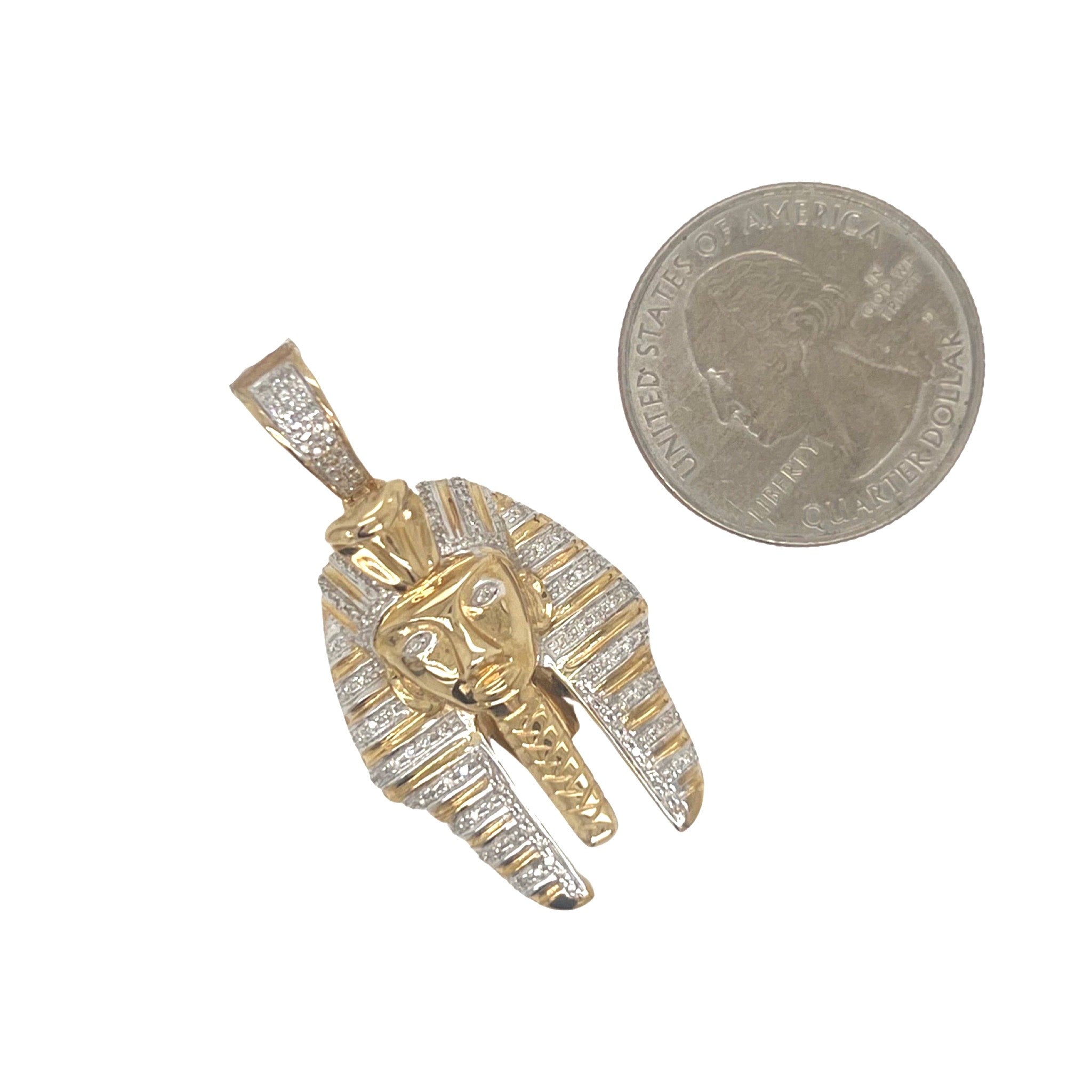 10K Yellow Gold Pharaoh King Tut Diamond Pendant 0.50 CT 1.65"