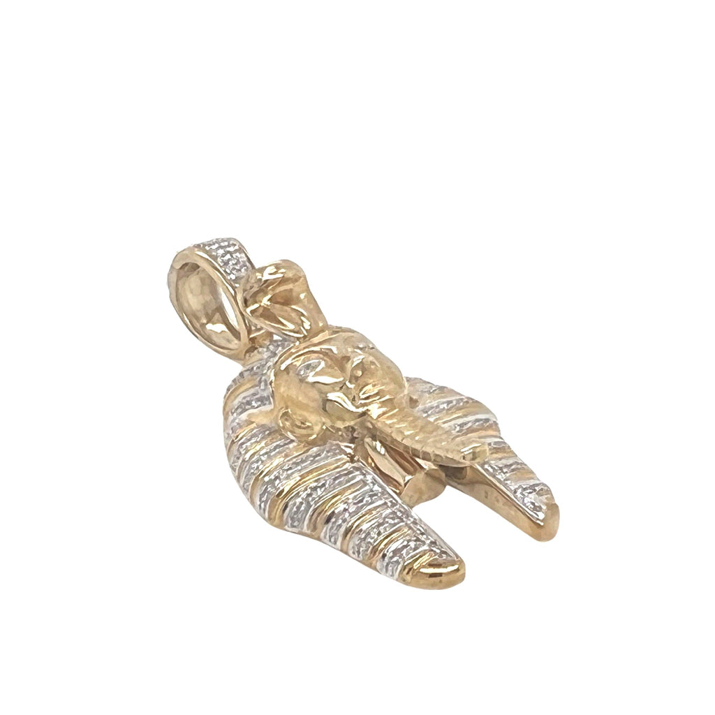 10K Yellow Gold Pharaoh King Tut Diamond Pendant 0.50 CT 1.65"