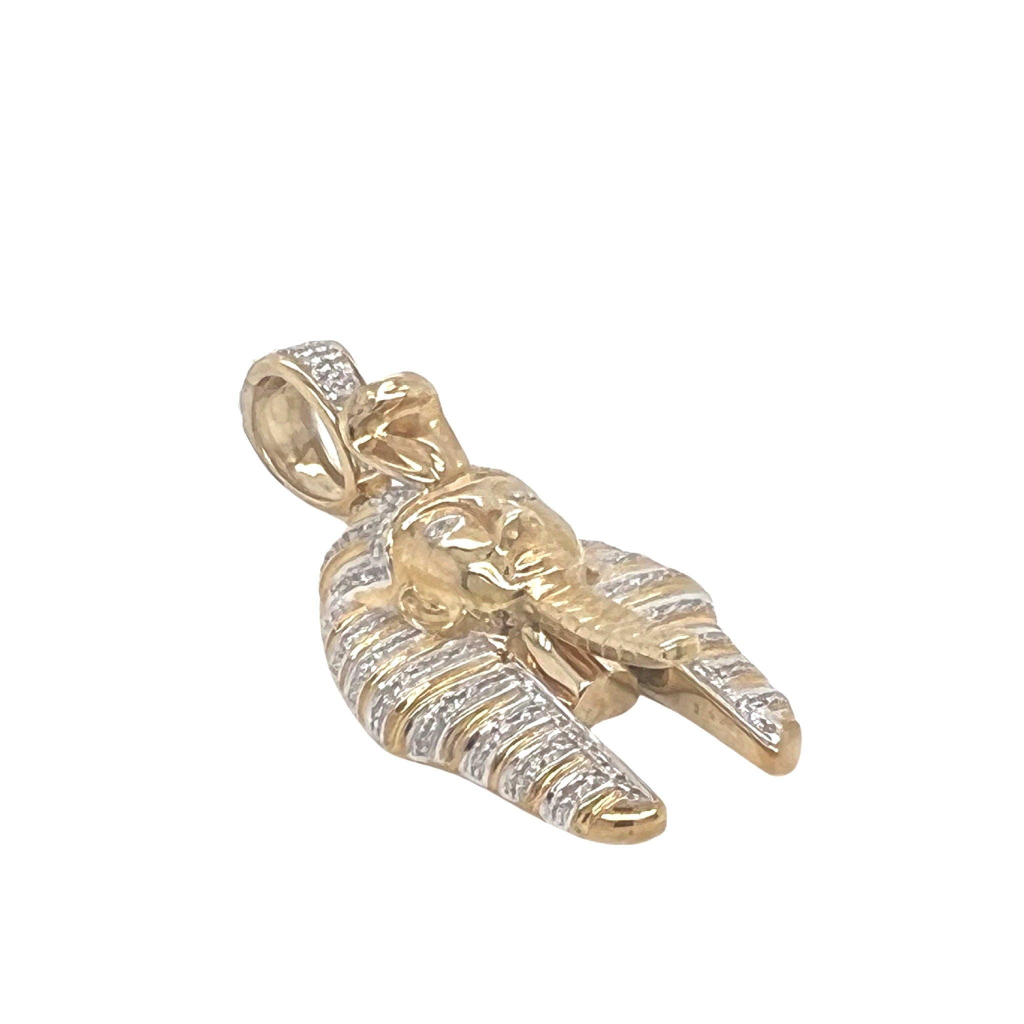 10K Yellow Gold Pharaoh King Tut Diamond Pendant 0.50 CT 1.65"