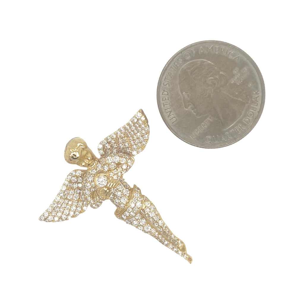 10K Yellow Gold Angel Cherub VS Diamond Pendant 1.51 CT 1.5"