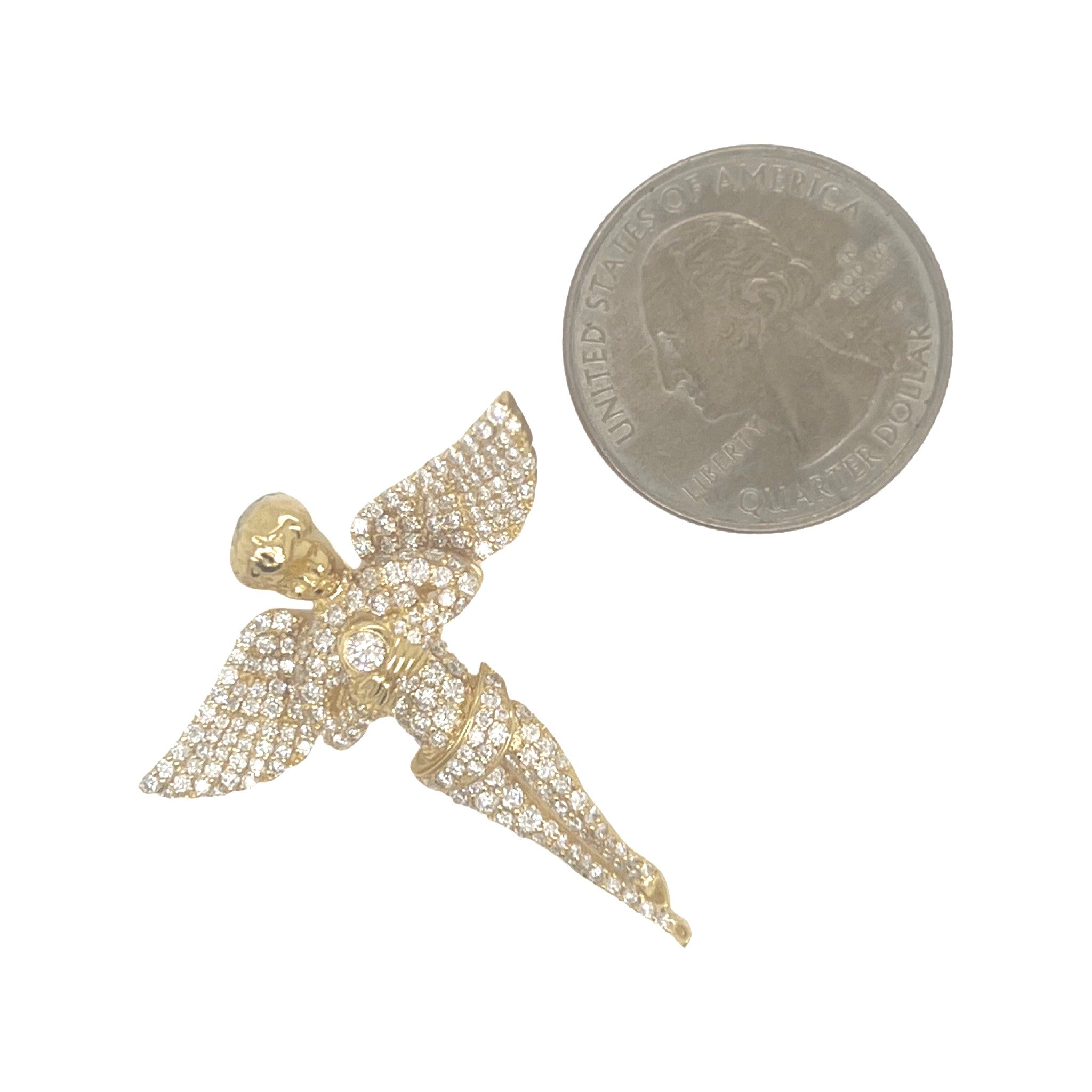 10K Yellow Gold Angel Cherub VS Diamond Pendant 1.51 CT 1.5"
