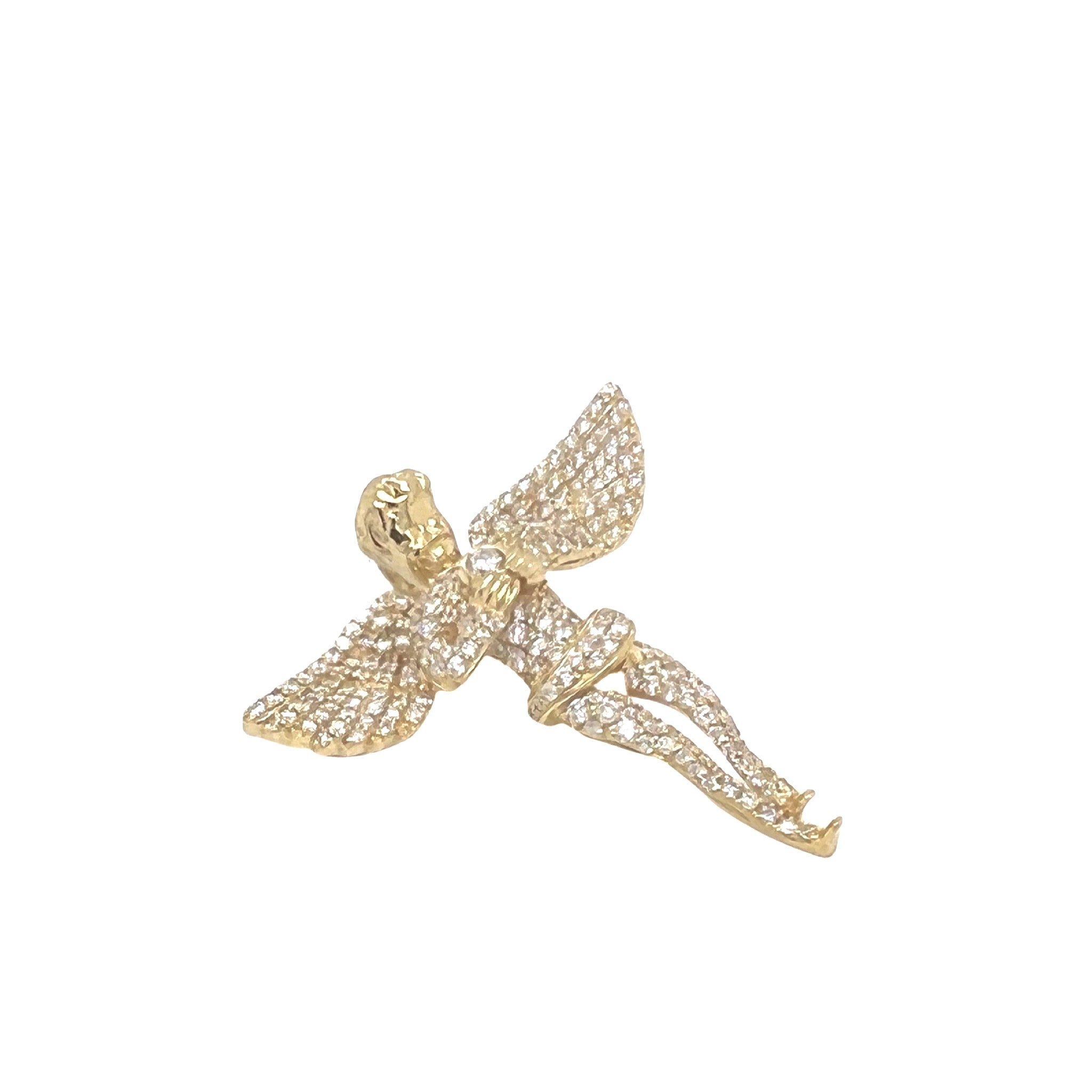 10K Yellow Gold Angel Cherub VS Diamond Pendant 1.51 CT 1.5"