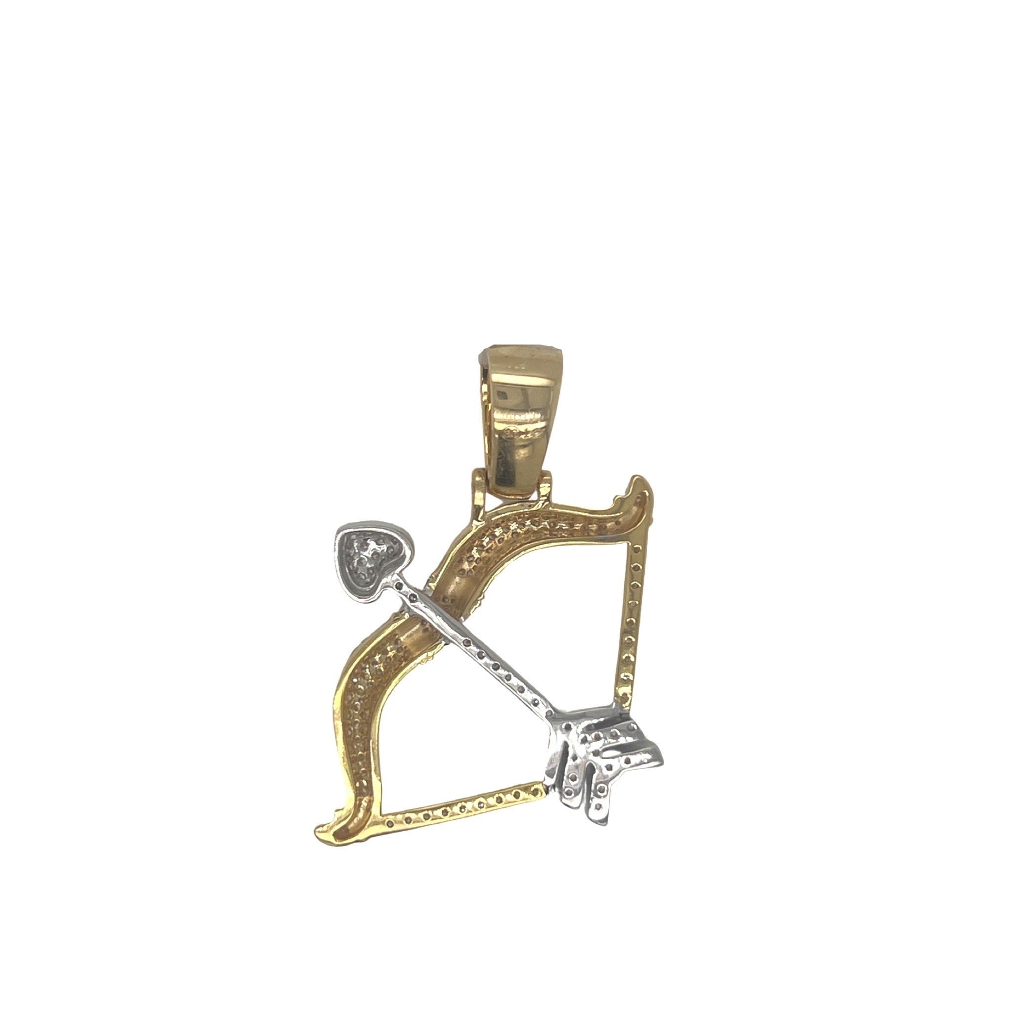 14K Two-Tone Gold Sagittarius Bow & Arrow Diamond Pendant 2.0 CT 1.65"