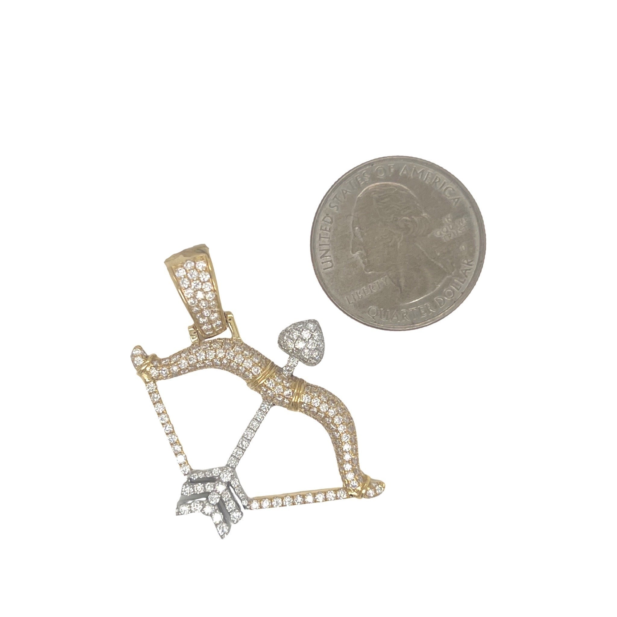 14K Two-Tone Gold Sagittarius Bow & Arrow Diamond Pendant 2.0 CT 1.65"