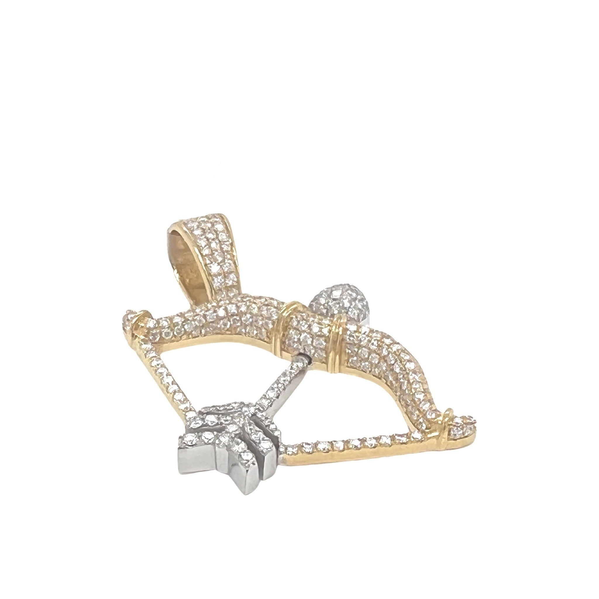 14K Two-Tone Gold Sagittarius Bow & Arrow Diamond Pendant 2.0 CT 1.65"