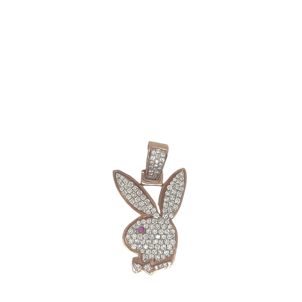 Custom 10K Rose Gold Playboy Bunny Logo Diamond Pendant 0.80 CT 1.2"