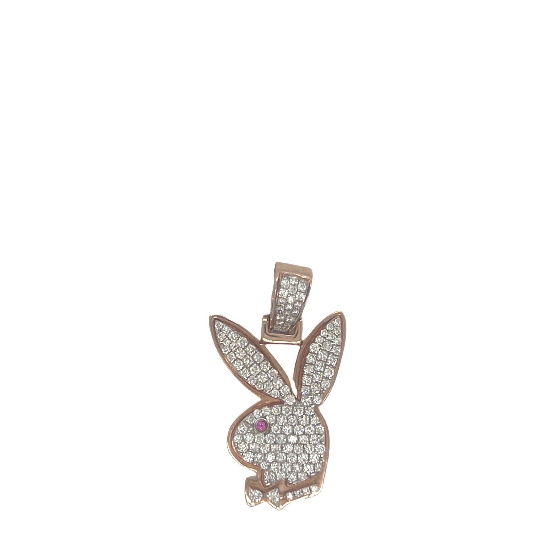 Custom 10K Rose Gold Playboy Bunny Logo Diamond Pendant 0.80 CT 1.2"