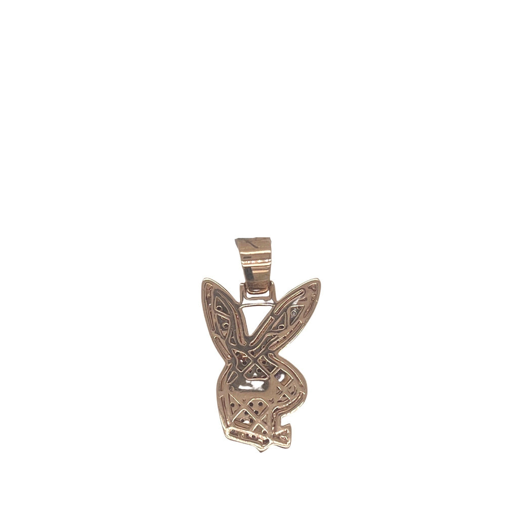 Custom 10K Rose Gold Playboy Bunny Logo Diamond Pendant 0.80 CT 1.2"