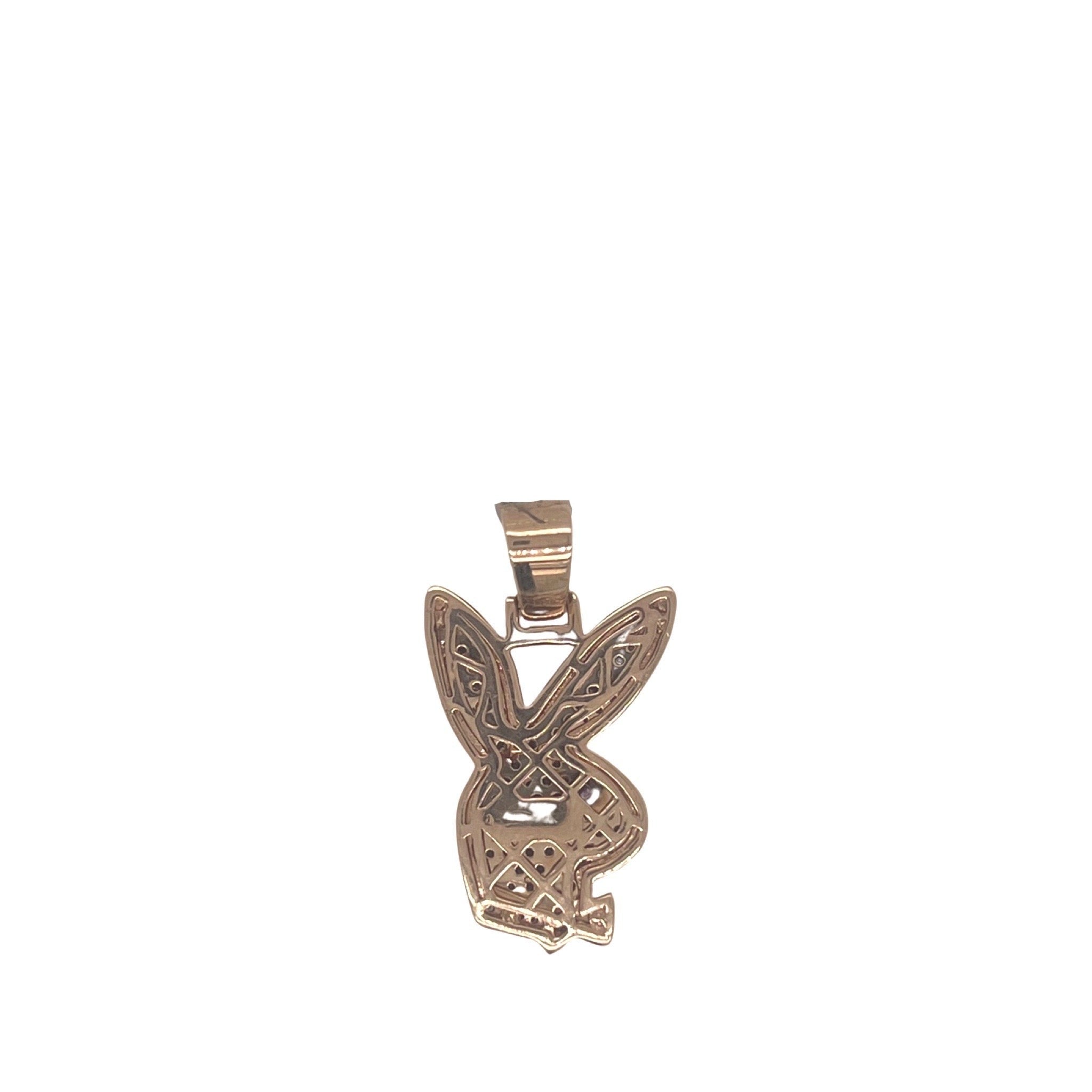 Custom 10K Rose Gold Playboy Bunny Logo Diamond Pendant 0.80 CT 1.2"
