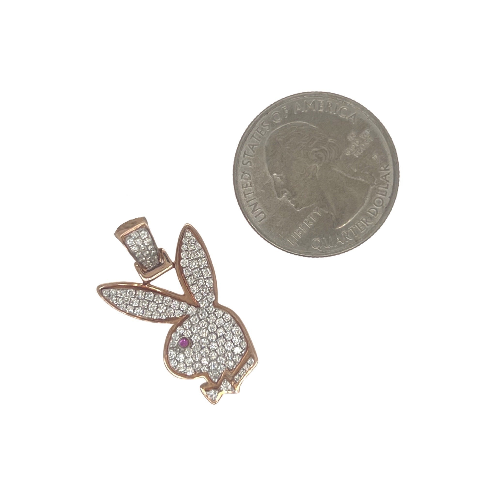 Custom 10K Rose Gold Playboy Bunny Logo Diamond Pendant 0.80 CT 1.2"
