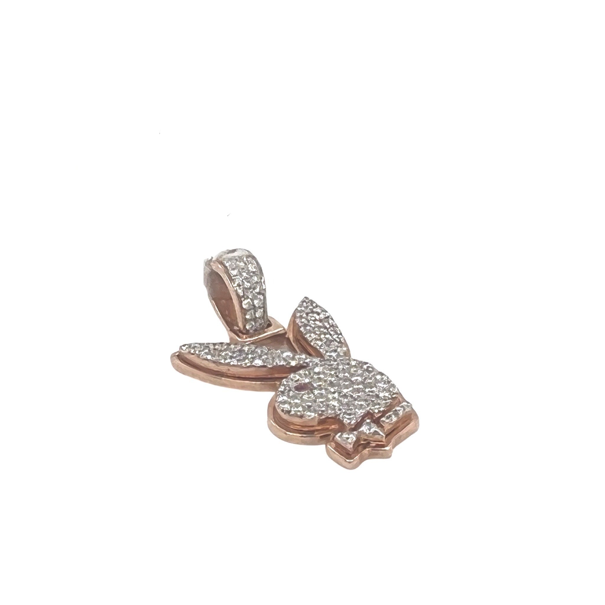 Custom 10K Rose Gold Playboy Bunny Logo Diamond Pendant 0.80 CT 1.2"