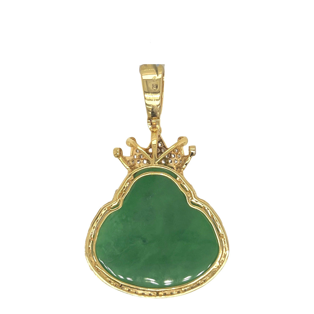 10K Yellow Gold Crown Laughing Buddha Diamond Pendant 1.65 CT 2.1"