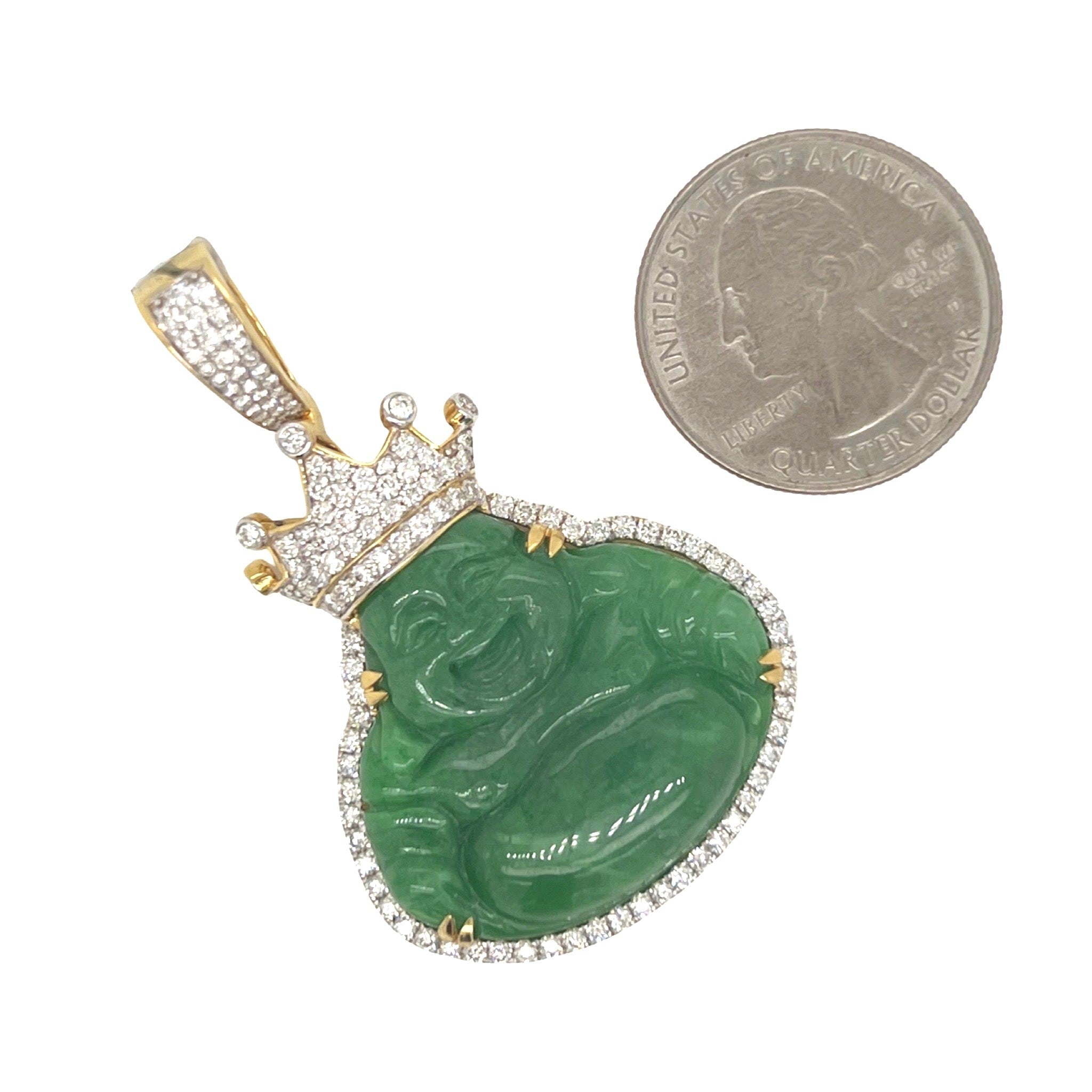 10K Yellow Gold Crown Laughing Buddha Diamond Pendant 1.65 CT 2.1"