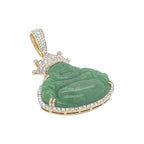 10K Yellow Gold Crown Laughing Buddha Diamond Pendant 1.65 CT 2.1"