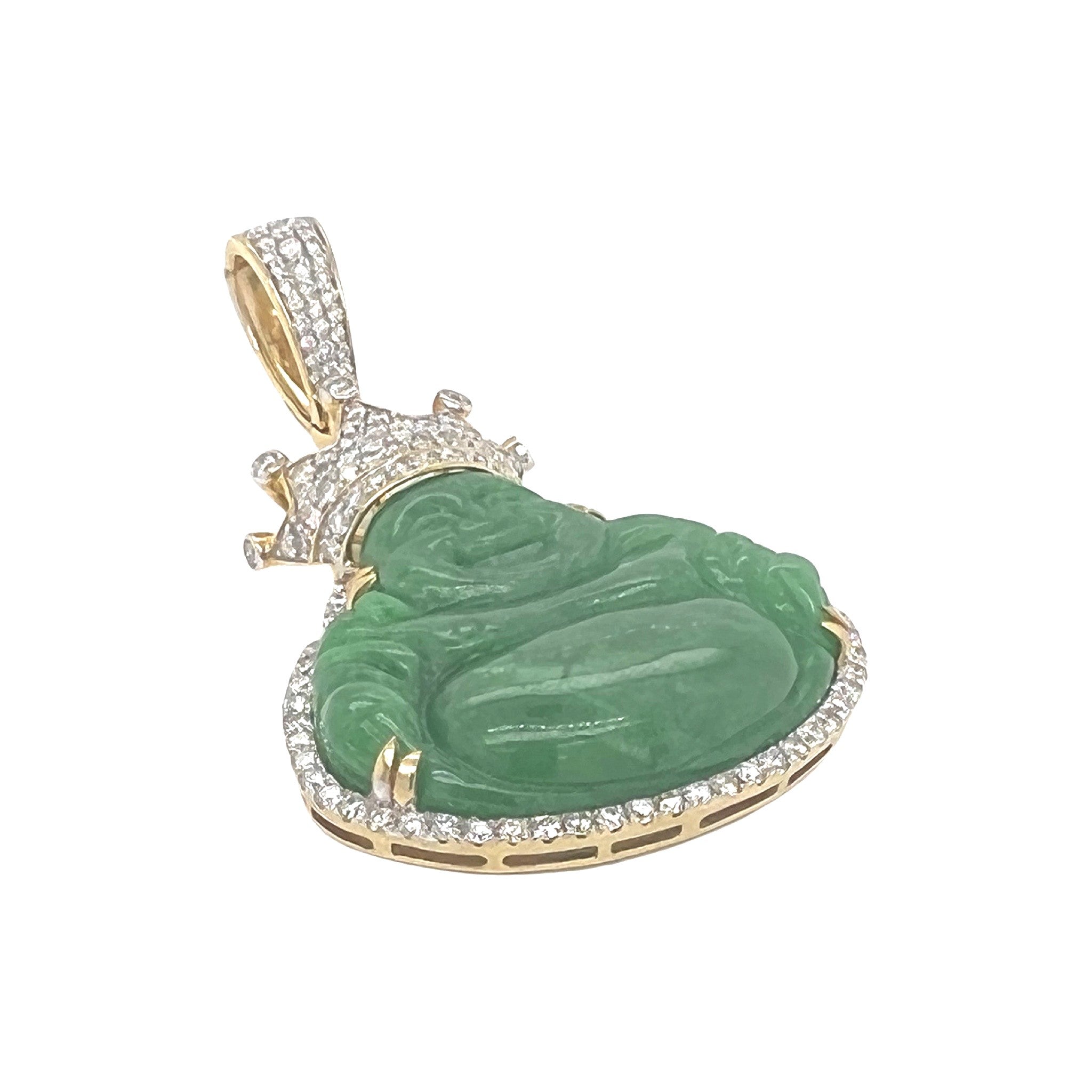 10K Yellow Gold Crown Laughing Buddha Diamond Pendant 1.65 CT 2.1"