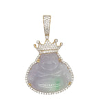 10K Yellow Gold Crown Laughing Buddha Diamond Pendant 1.65 CT 2.1"