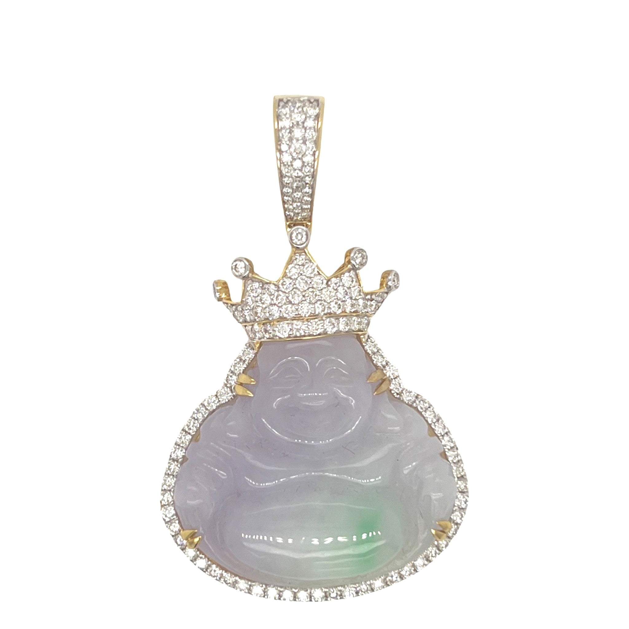 10K Yellow Gold Crown Laughing Buddha Diamond Pendant 1.65 CT 2.1"