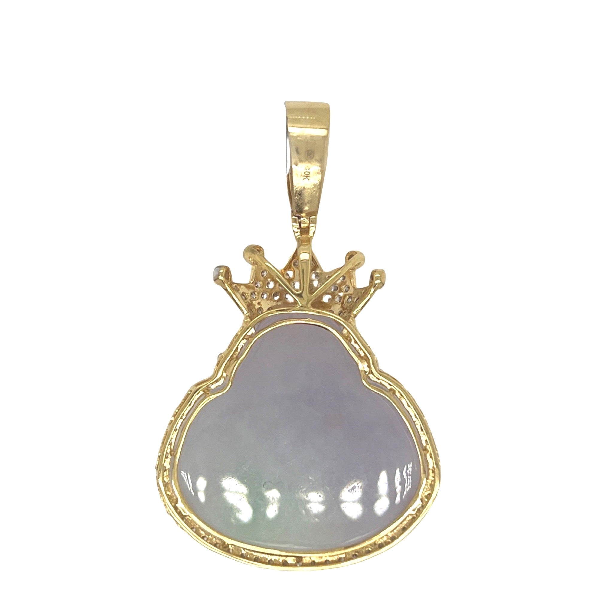 10K Yellow Gold Crown Laughing Buddha Diamond Pendant 1.65 CT 2.1"