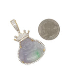 10K Yellow Gold Crown Laughing Buddha Diamond Pendant 1.65 CT 2.1"