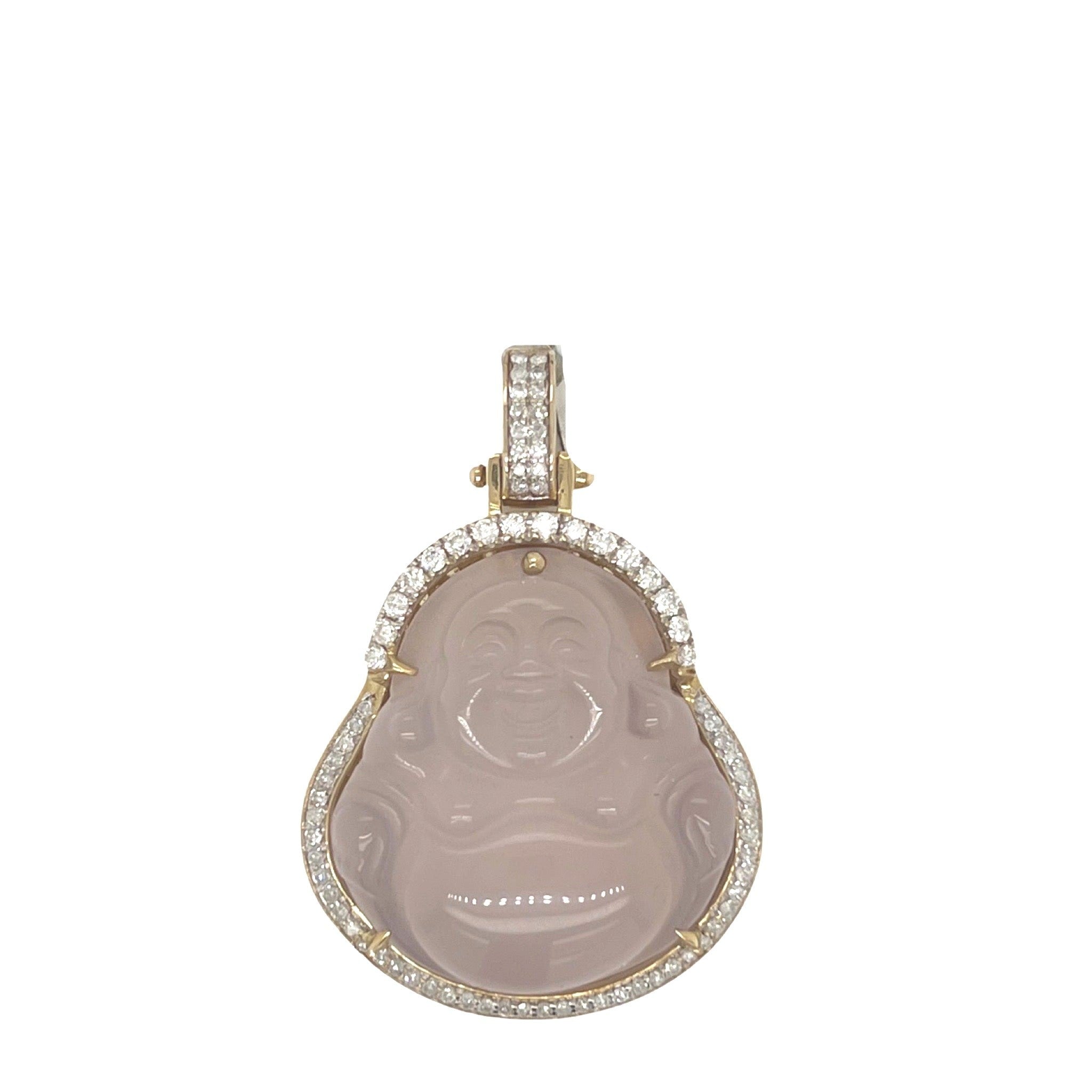 10K Yellow Gold Laughing Buddha Diamond Pendant 0.65 CT 1.65"