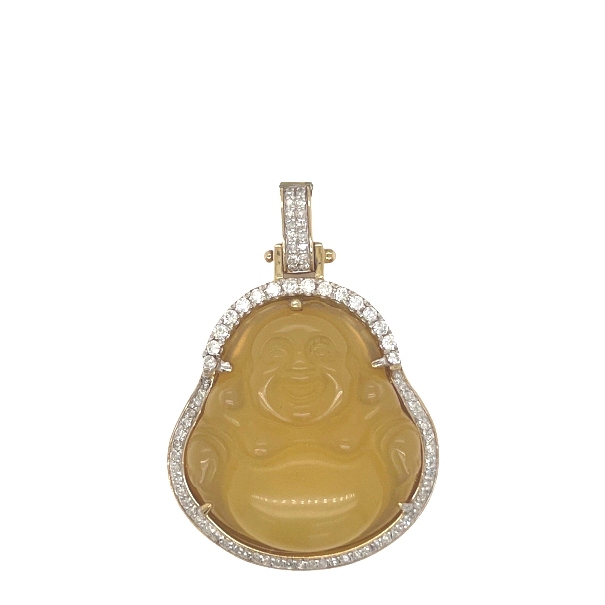 10K Yellow Gold Laughing Buddha Diamond Pendant 0.60 CT 1.65"