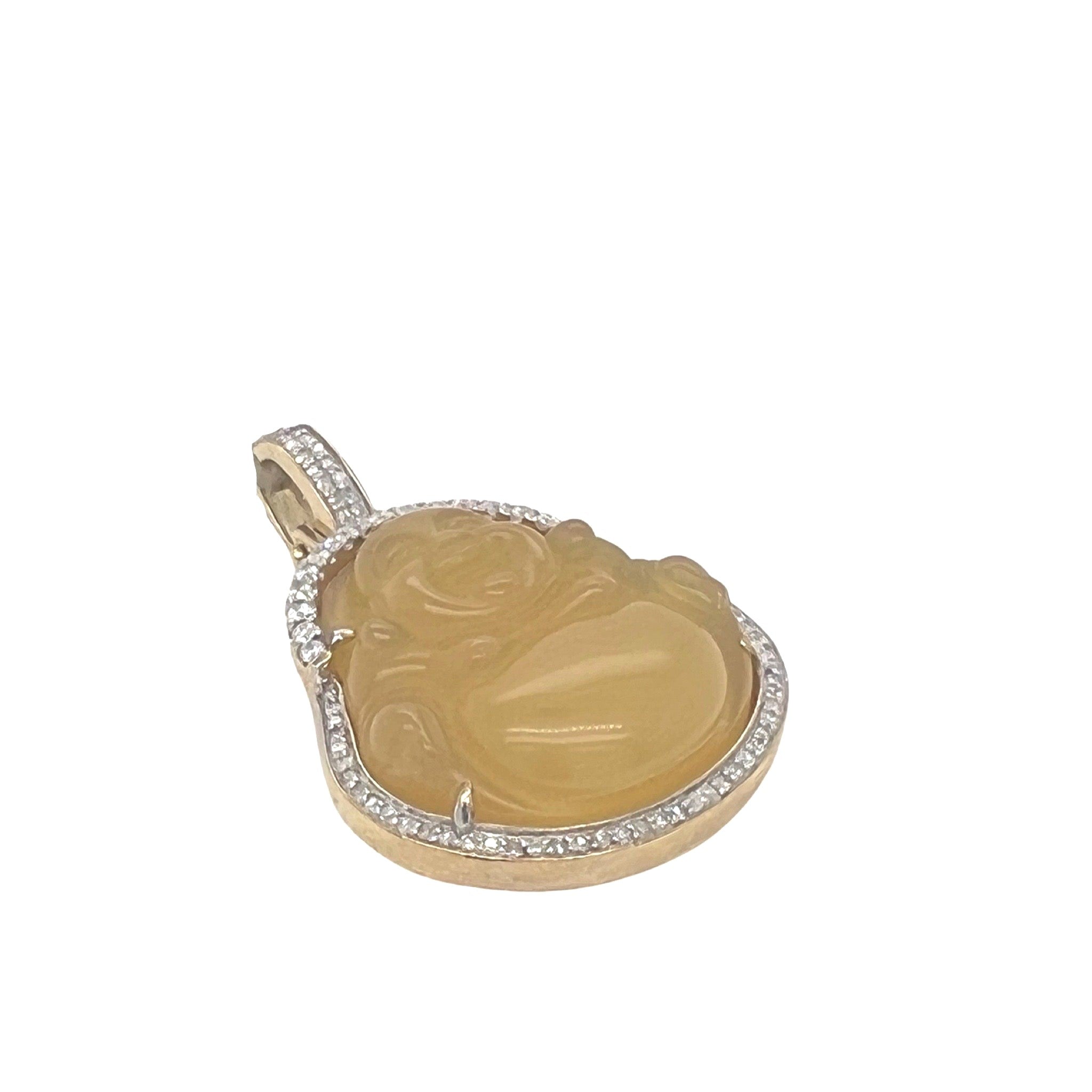 10K Yellow Gold Laughing Buddha Diamond Pendant 0.60 CT 1.65"