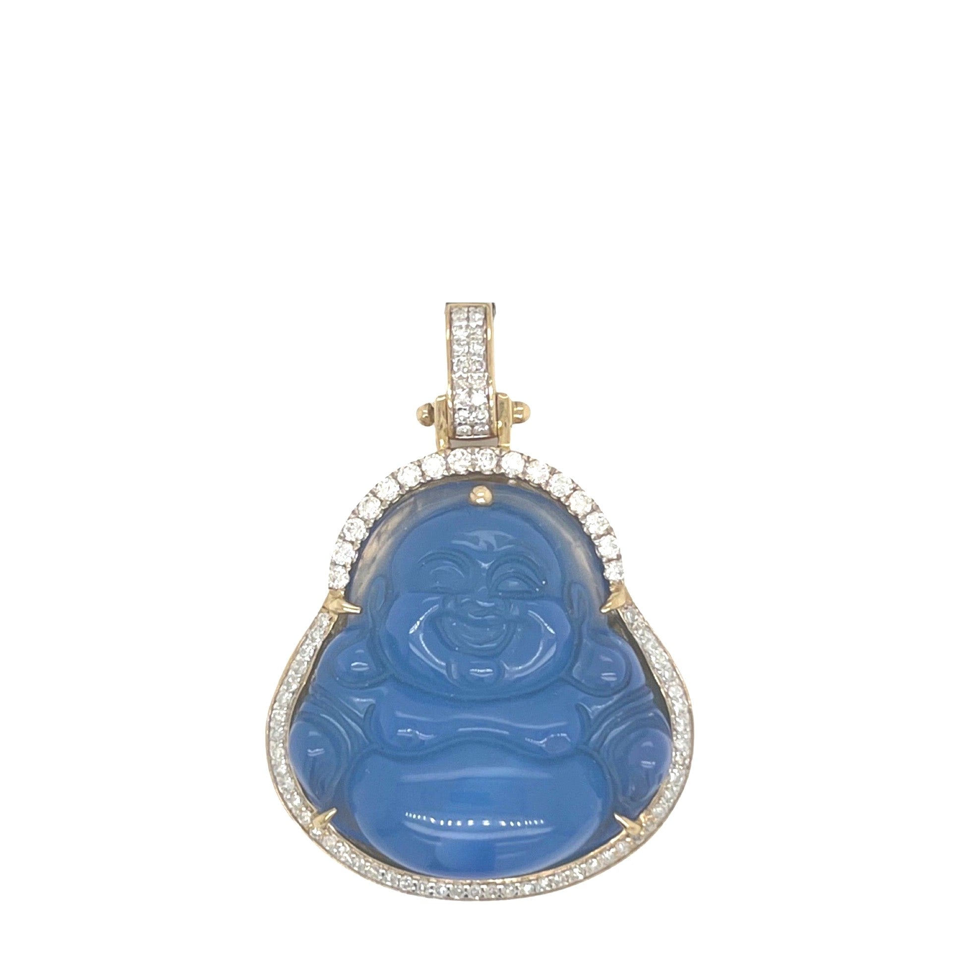 10K Yellow Gold Laughing Buddha Diamond Pendant 0.65 CT 1.65"