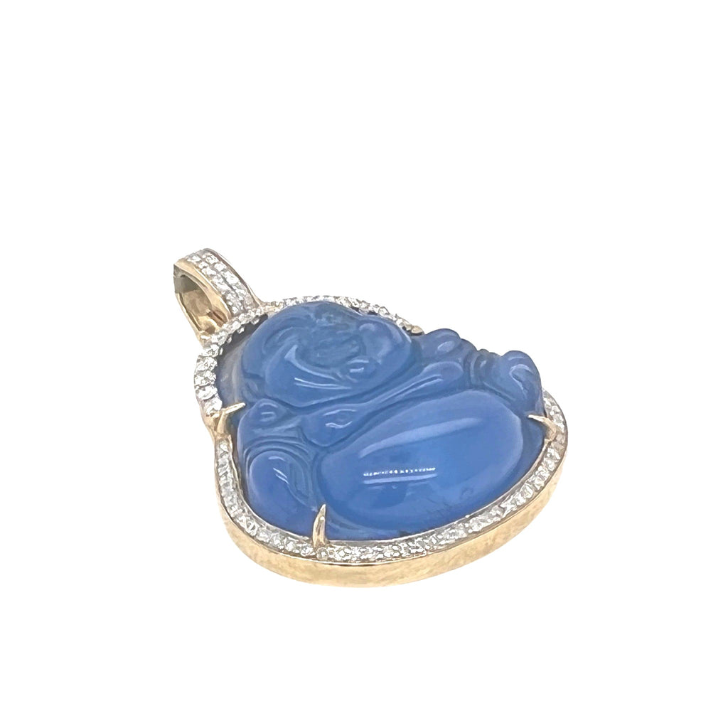 10K Yellow Gold Laughing Buddha Diamond Pendant 0.65 CT 1.65"