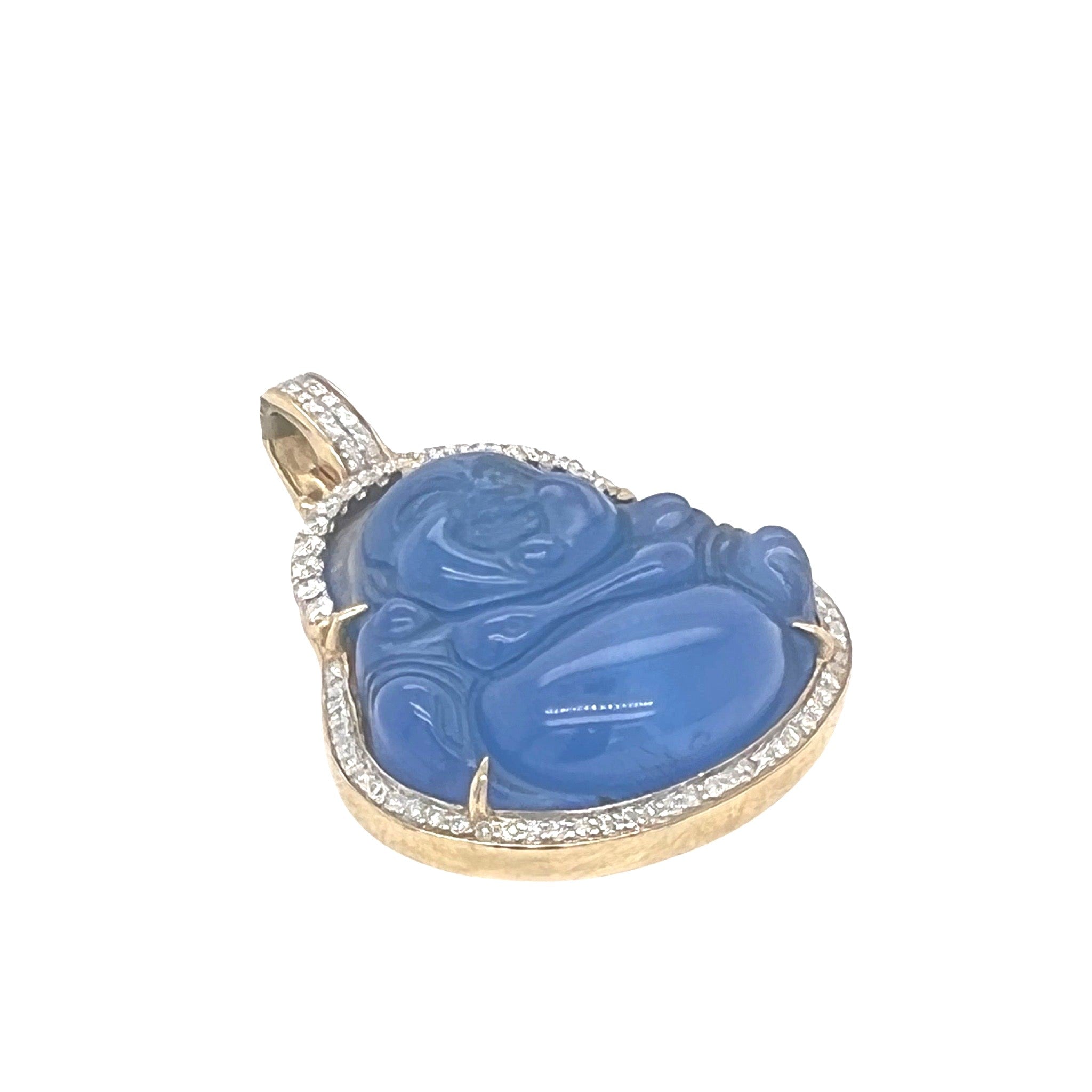 10K Yellow Gold Laughing Buddha Diamond Pendant 0.65 CT 1.65"