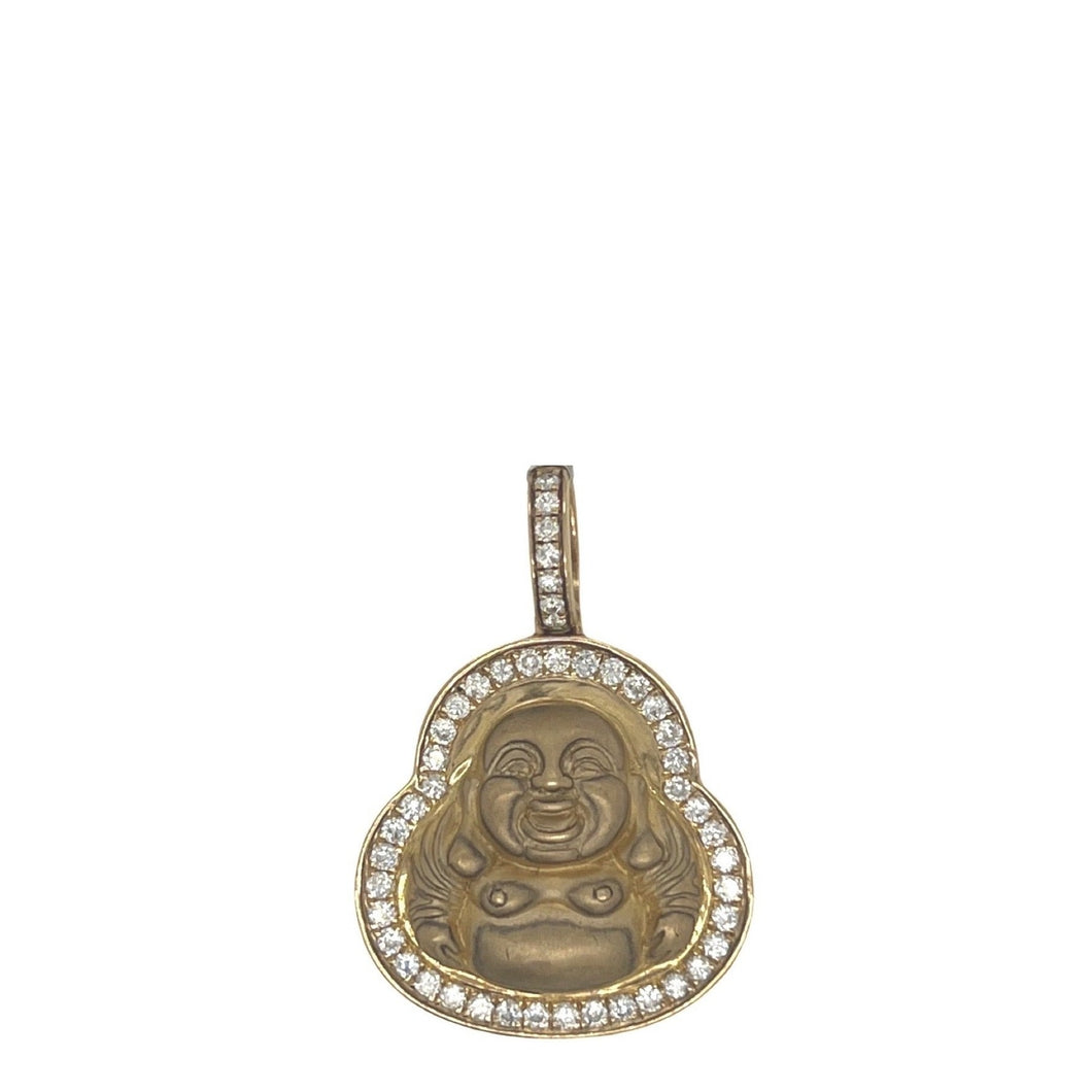 10K Yellow Gold Matte Finish Laughing Buddha Diamond Pendant 0.83 CT 1.4